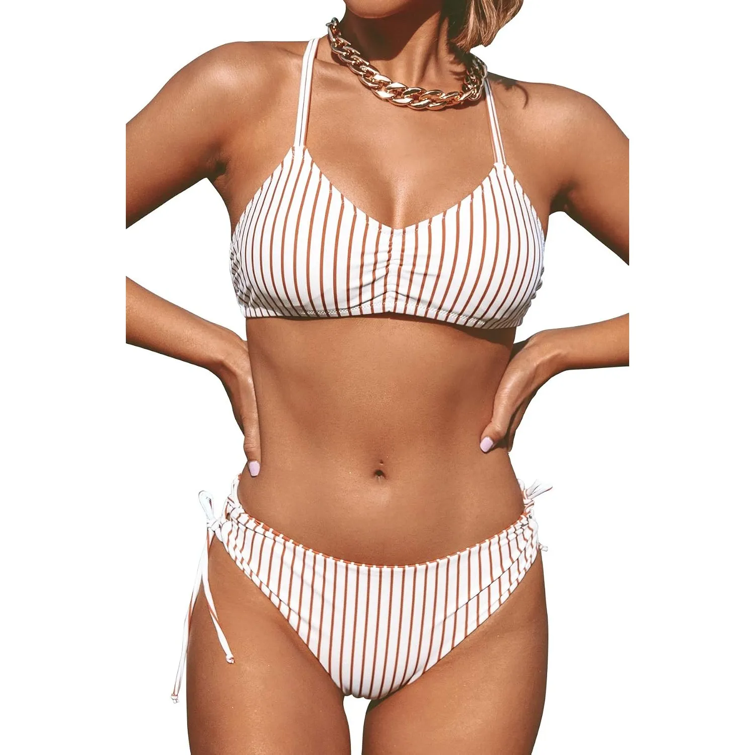 CUPSHE Bikini Damen Set Gestreift Wendeslip Geflochtene Träger Zweiteilig