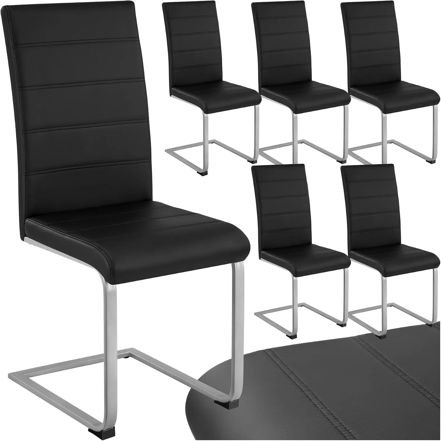 tectake Freischwinger Schwingstuhl, Stuhl 6er Set, Moderne Esszimmerstühle oder Küchenstühle mit strapazierfähigem Kuns…