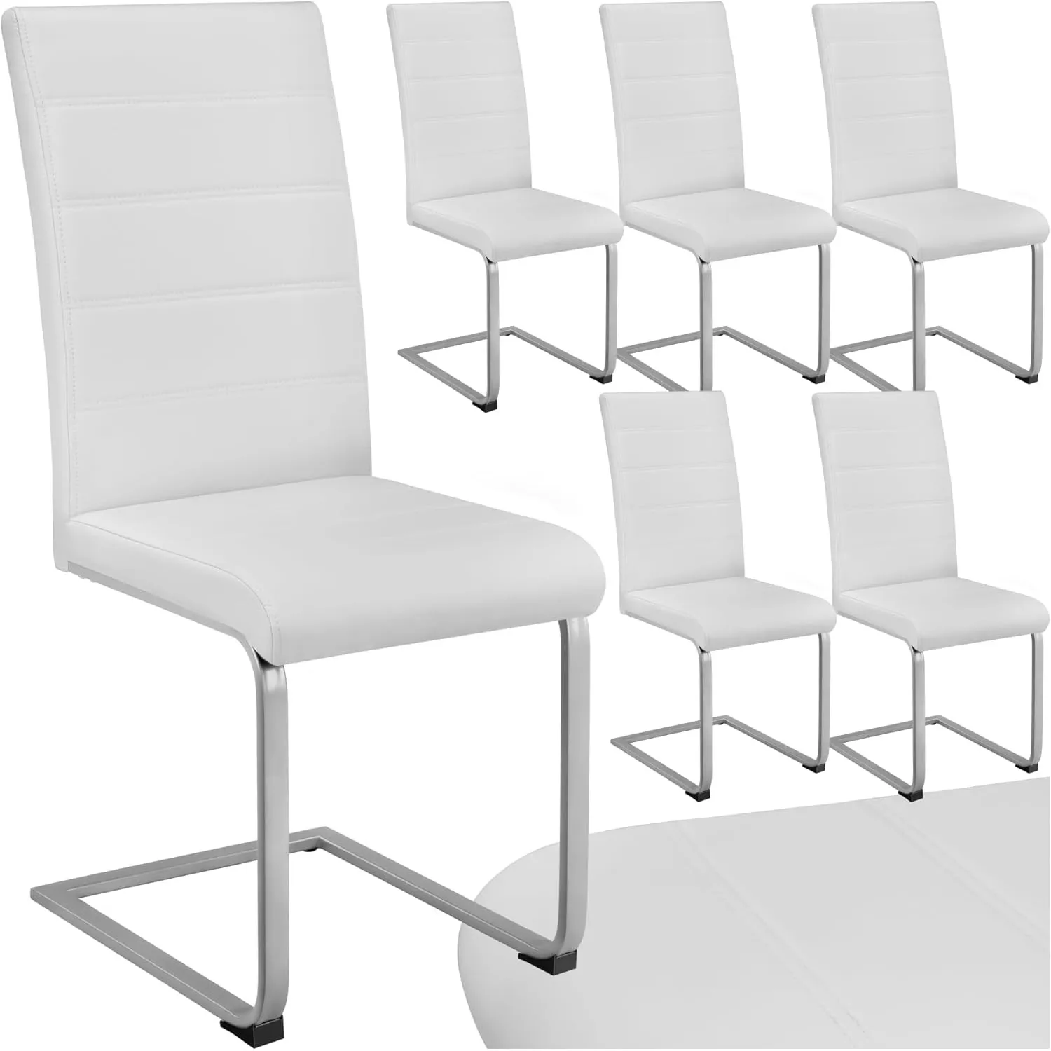 tectake Freischwinger Schwingstuhl, Stuhl 6er Set, Moderne Esszimmerstühle oder Küchenstühle mit strapazierfähigem Kuns…