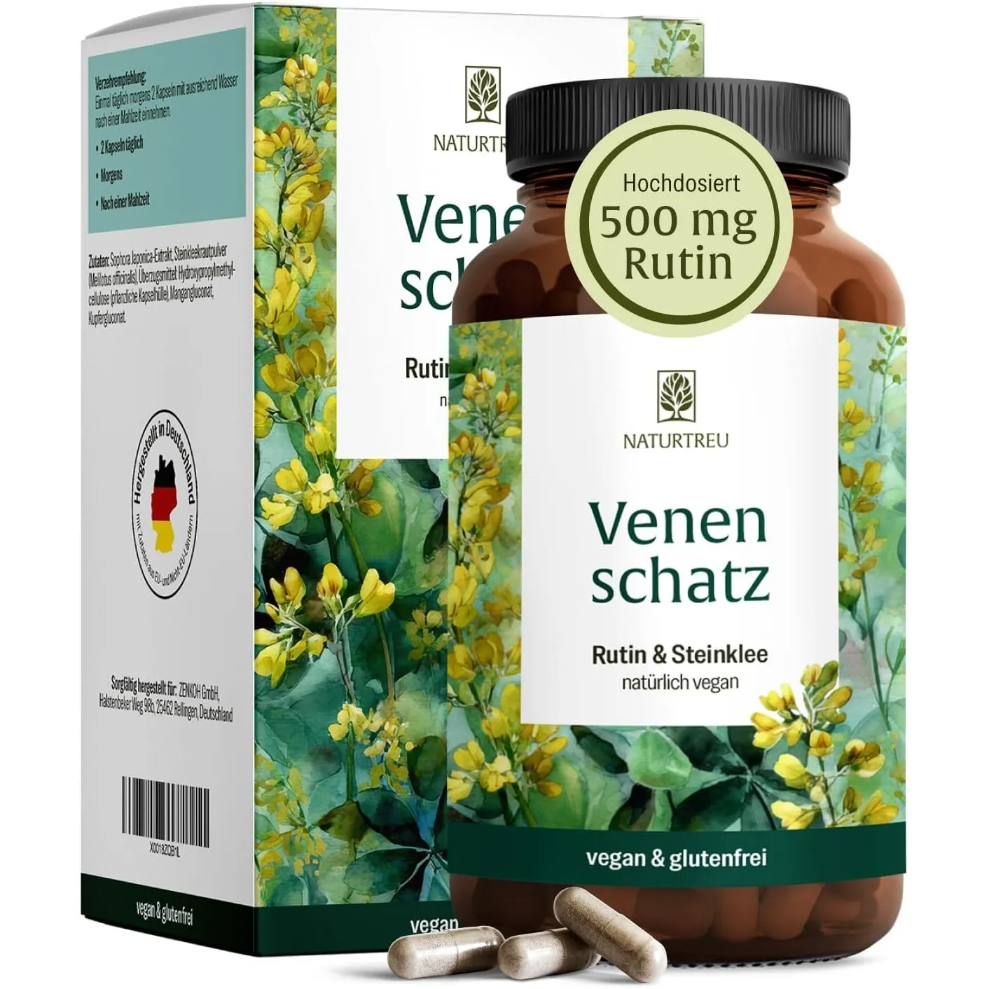 NATURTREU® Rutin Steinklee Komplex 120 Kapseln - 500mg Rutin hochdosiert