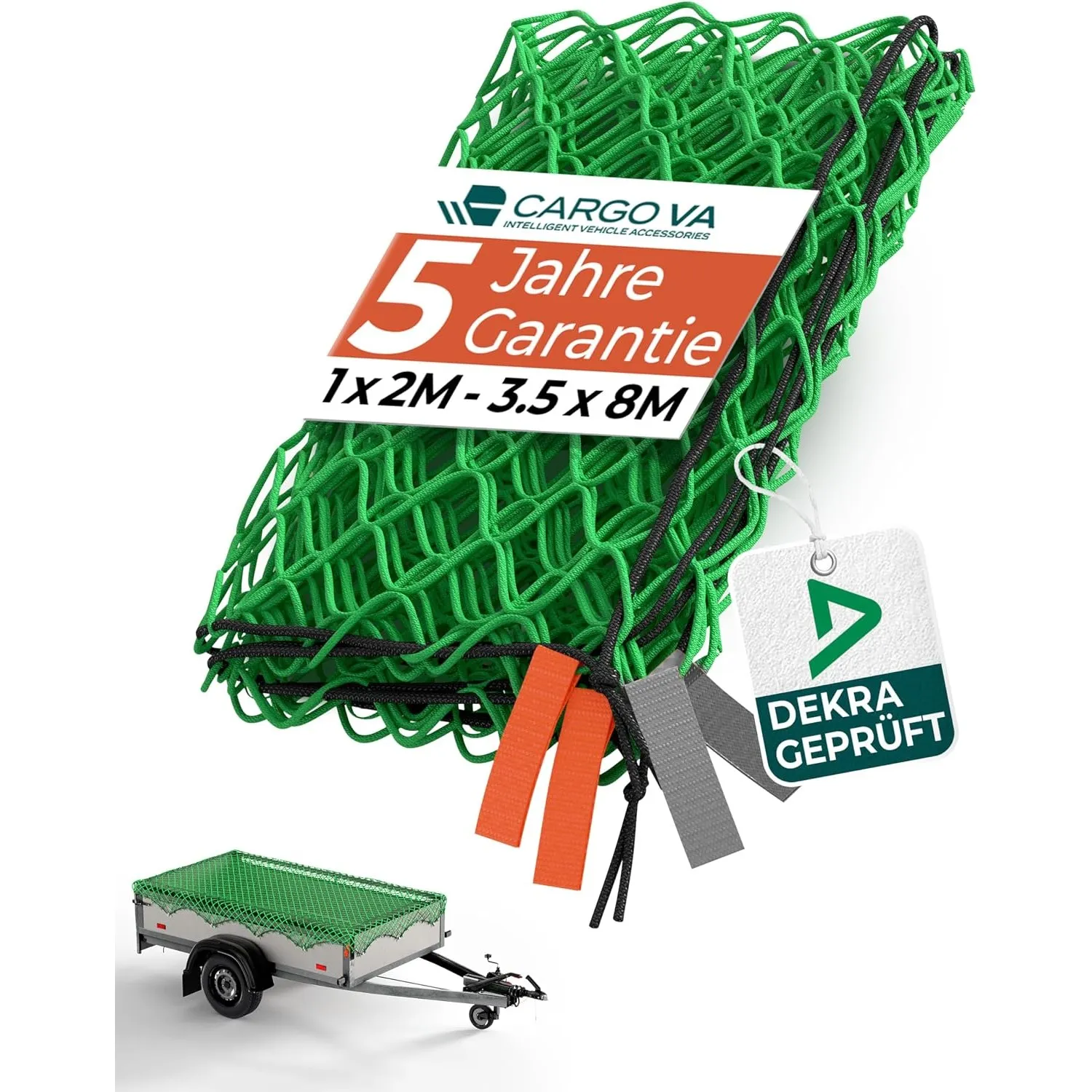 CargoVA Anhängernetz 2x3M [DEKRA Geprüft] - Ladungssicherungsnetz mit Gummiseil & Eckenmarkierung - Abdecknetz für Anhä…