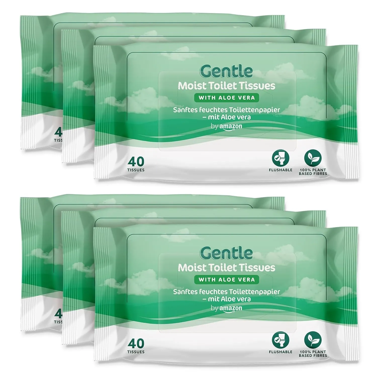 by Amazon Sanfte, feuchte Toilettenpapier mit Aloe Vera, ausspülbar, 240 Stück (6 Packungen mit 40 Blatt)