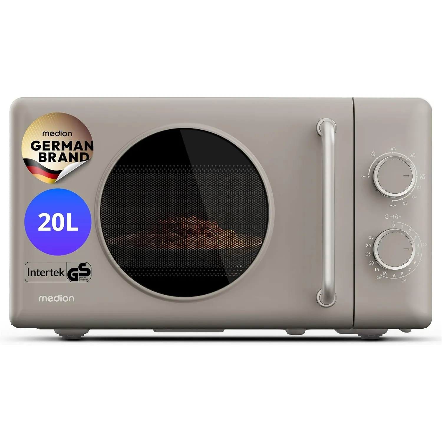 MEDION Retro Mikrowelle mit Grill - 20 Liter klein & kompakt - sandbeige