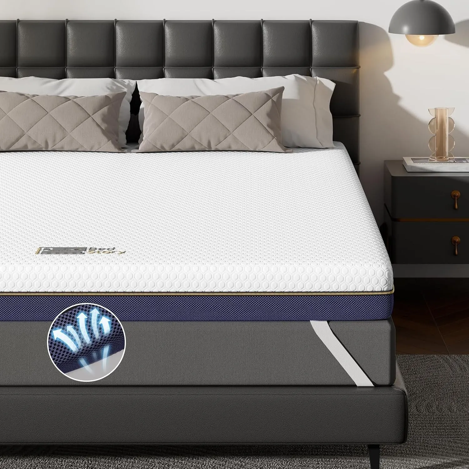 BedStory Topper 180x200cm, 7,5cm Höhe H3&H2 Gel Memory Foam Matratzentopper