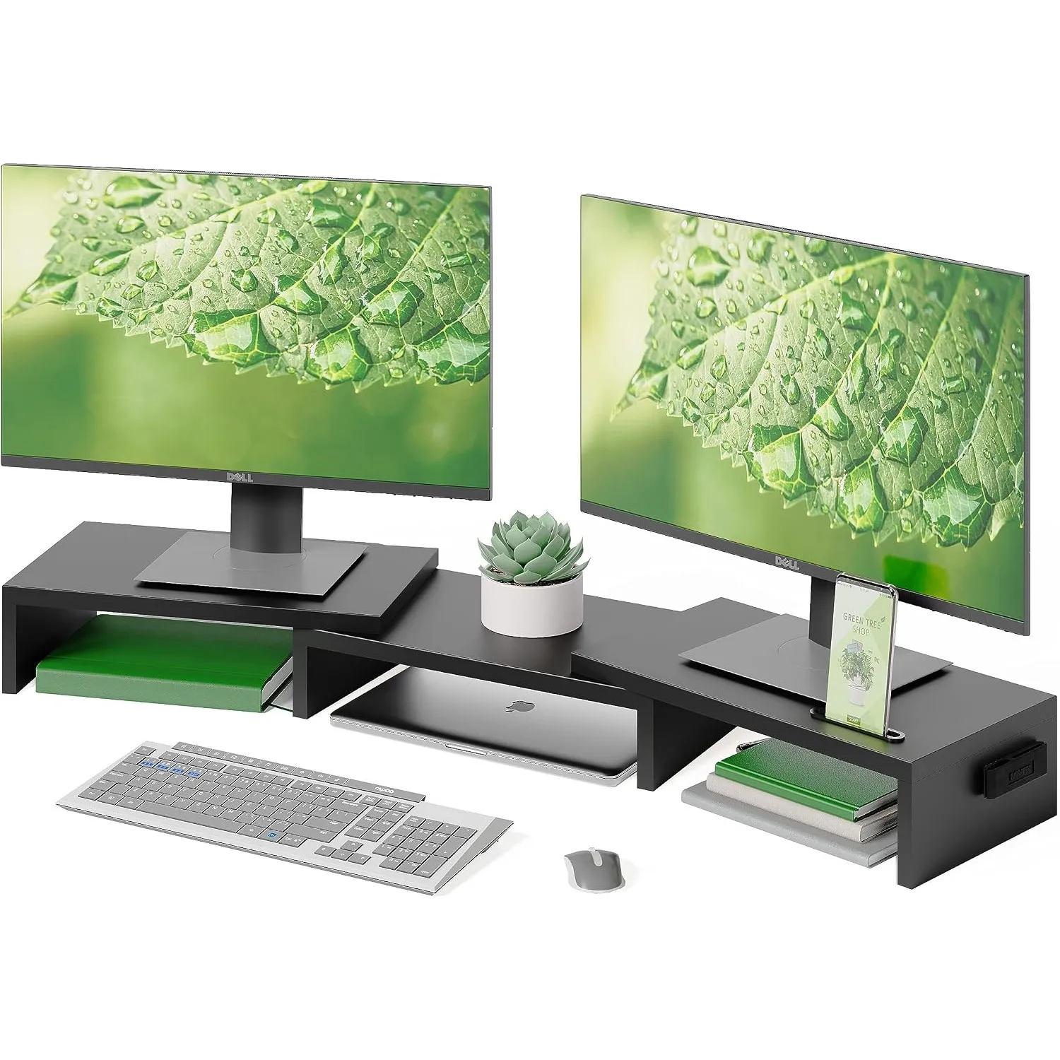 BONTEC Monitorständer Holz für 2 Monitore, verstellbare Länge und Winkel