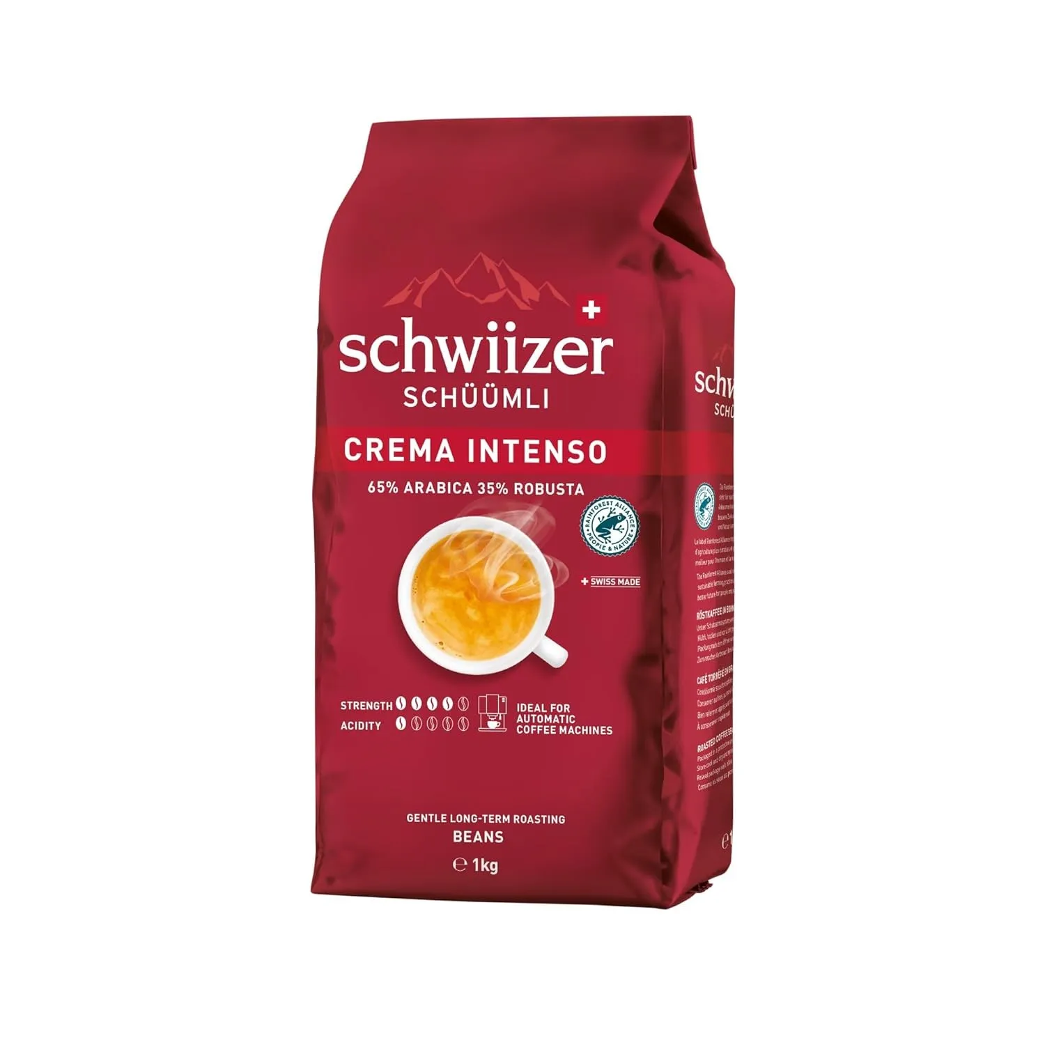 Schwiizer Schüümli Intenso, Arabica/Robusta Kaffeebohnen, charaktervoll-intensiv, ideal für Vollautomaten, Stärke 4/5, …