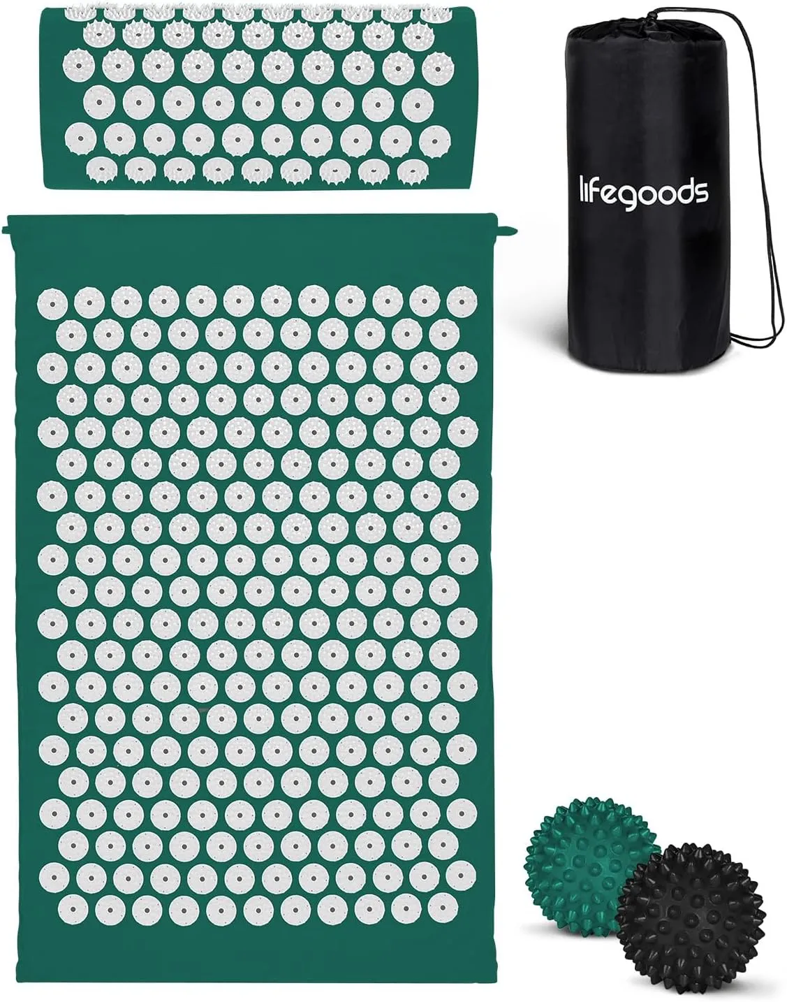 LifeGoods Akupressurmatte Mit Kissen - Akkupressmatte - Akkupressurmatte+ - Akupressur Matte - Akupunktur Matte - Massa…