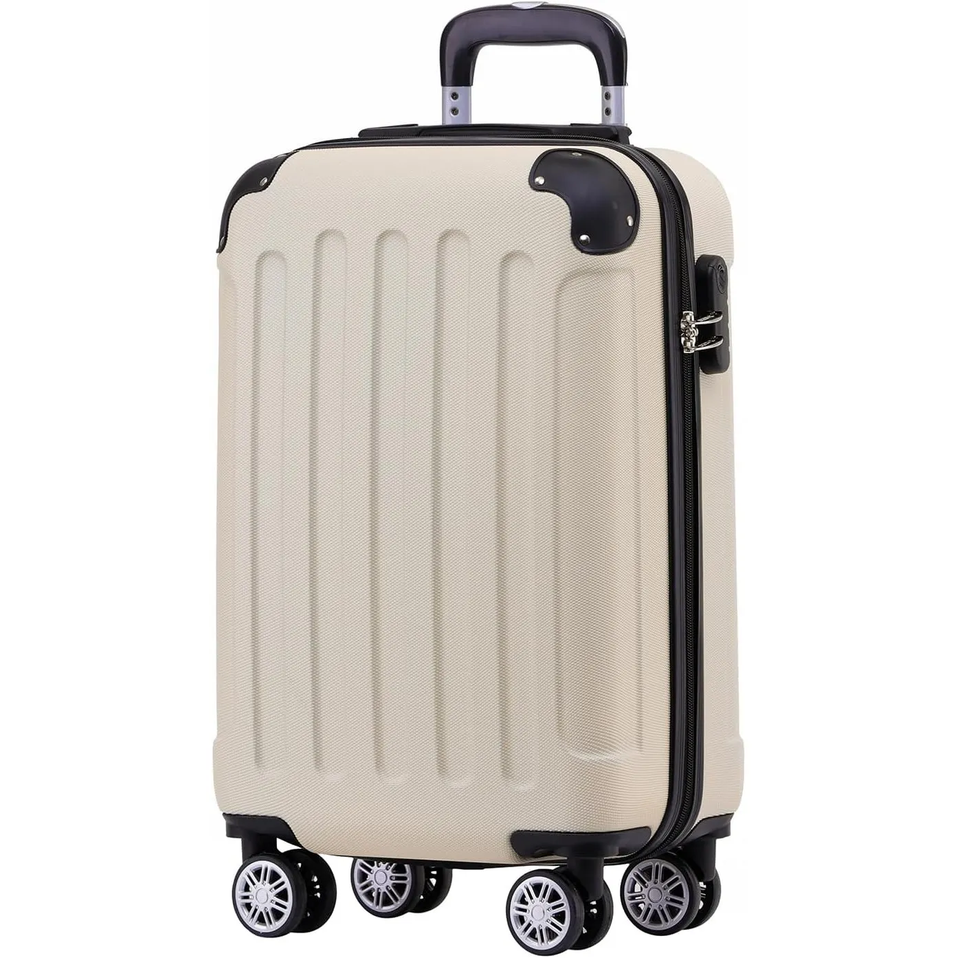 BEIBYE Handgepäck Koffer M 55 cm – Kabinenkoffer aus ABS, leicht, 360° Doppelrollen, Reisekoffer für Kurzreisen, Creme …