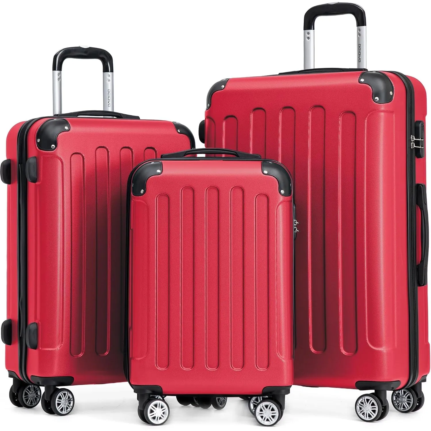 BEIBYE Kofferset 3-teilig – Kabinenkoffer, Reisekoffer und Koffer aus ABS mit Doppelrollen und Zahlenschloss, Chillired