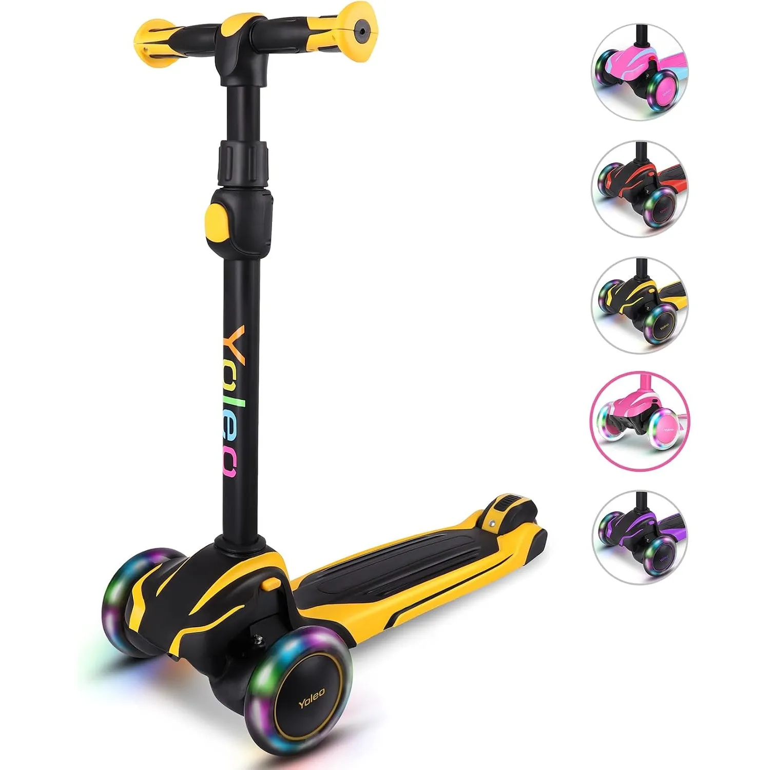 YOLEO Roller Kinder für 3–12 Jahre, Kinder Roller mit 4 Verstellbaren Höhen, Leuchtenden Räder Kinderroller, Stoßdämpfe…
