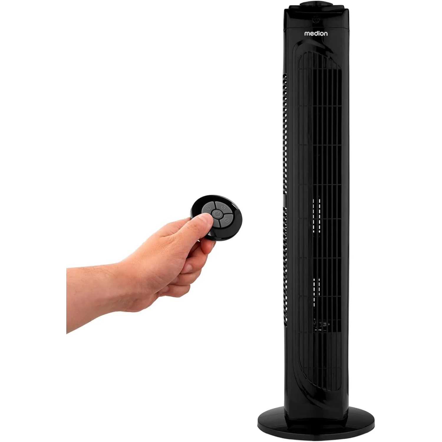 MEDION E11 TF Turmventilator mit Fernbedienung (3 Geschwindigkeitsstufen, leiser Schlafmodus, 45 Watt Leistung, 60° hor…