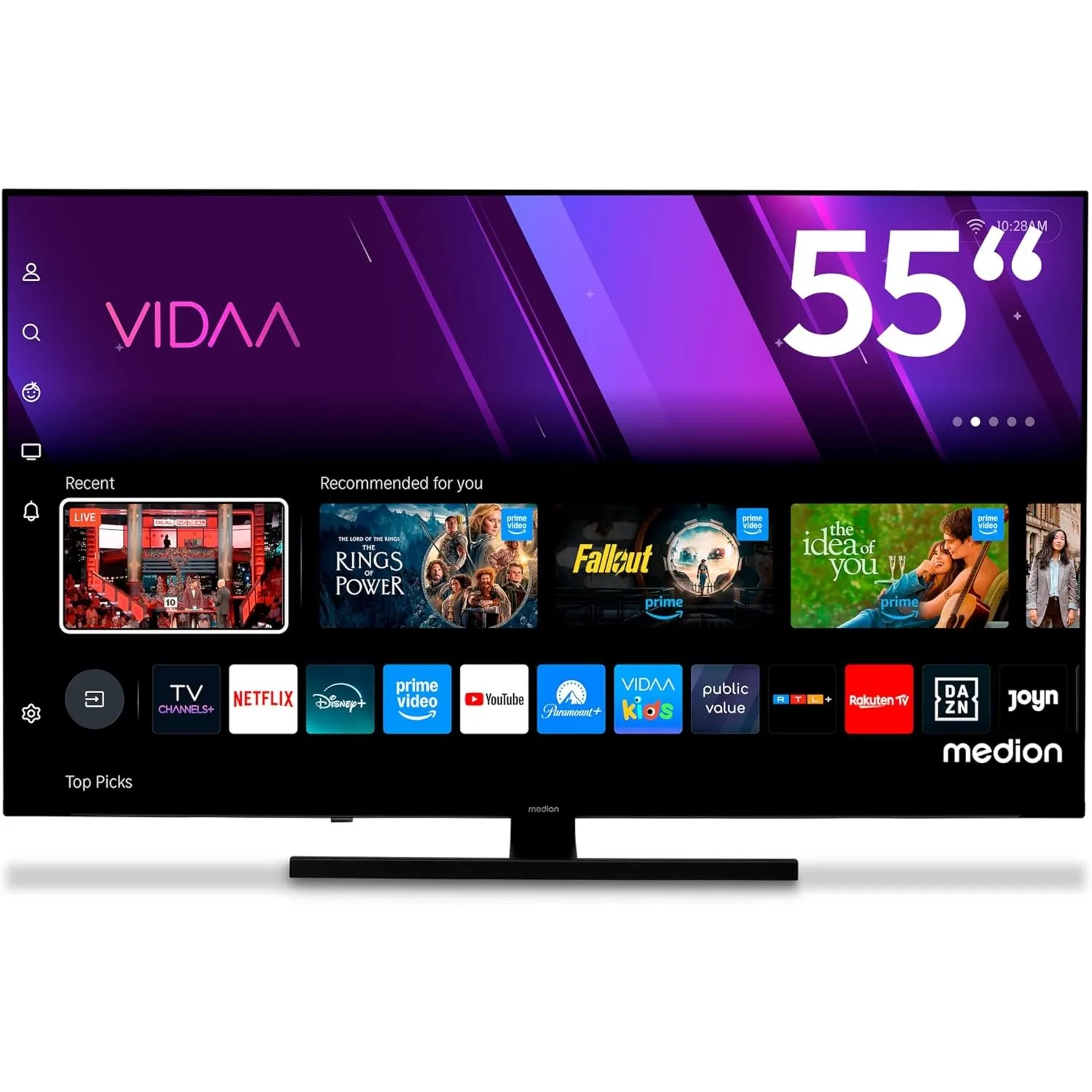 MEDION 138,8 cm (55 Zoll) QLED Fernseher (Smart-TV, Dolby Vision HDR, VIDAA Store, Prime Video, Disney+, DAZN, Paramoun…