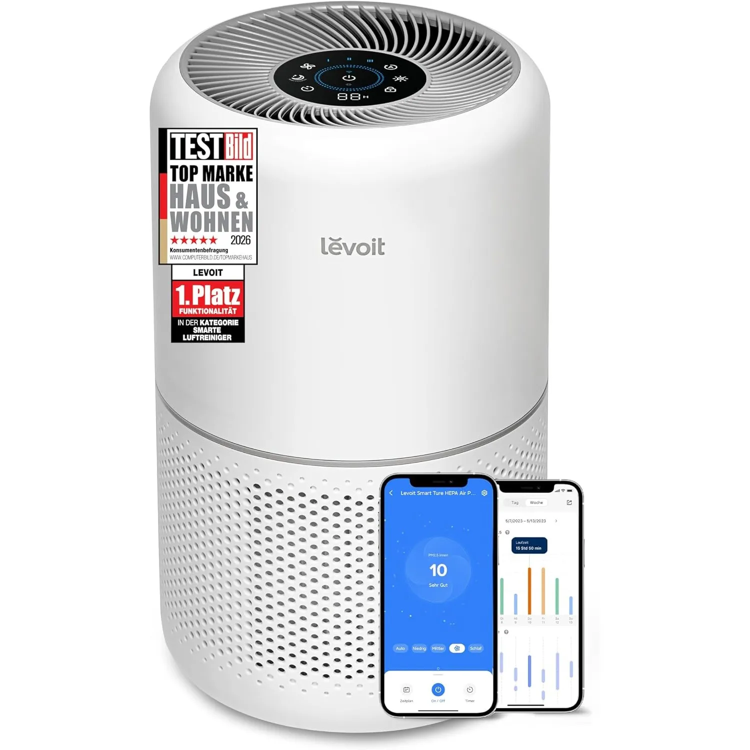 Levoit Core 300S Luftreiniger Allergiker mit APP, Auto-Modus, bis 54㎡, Weiß