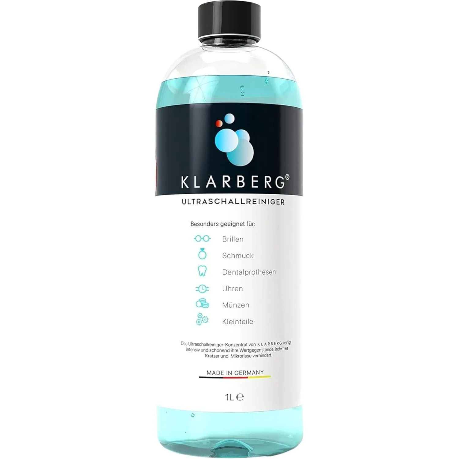 KLARBERG® 1L Ultraschallreiniger Konzentrat I Reinigung von Brillen, Schmuck, Zahnersatz, Uhren im Ultraschallbad I Mit…