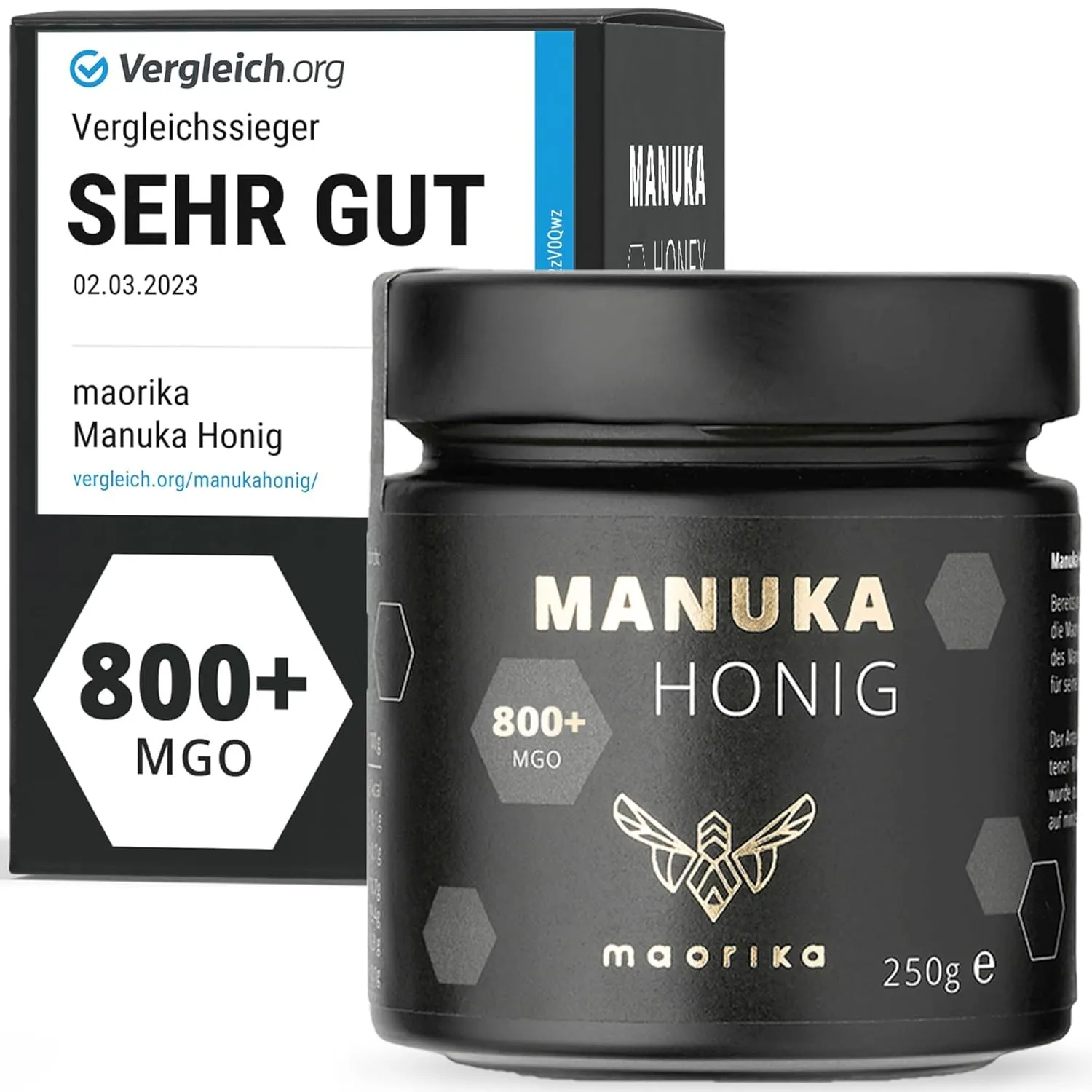 maorika - Manuka Honig 800 MGO + 250g im Glas (lichtundurchlässig, kein Plastik) - laborgeprüft, zertifiziert aus Neuse…
