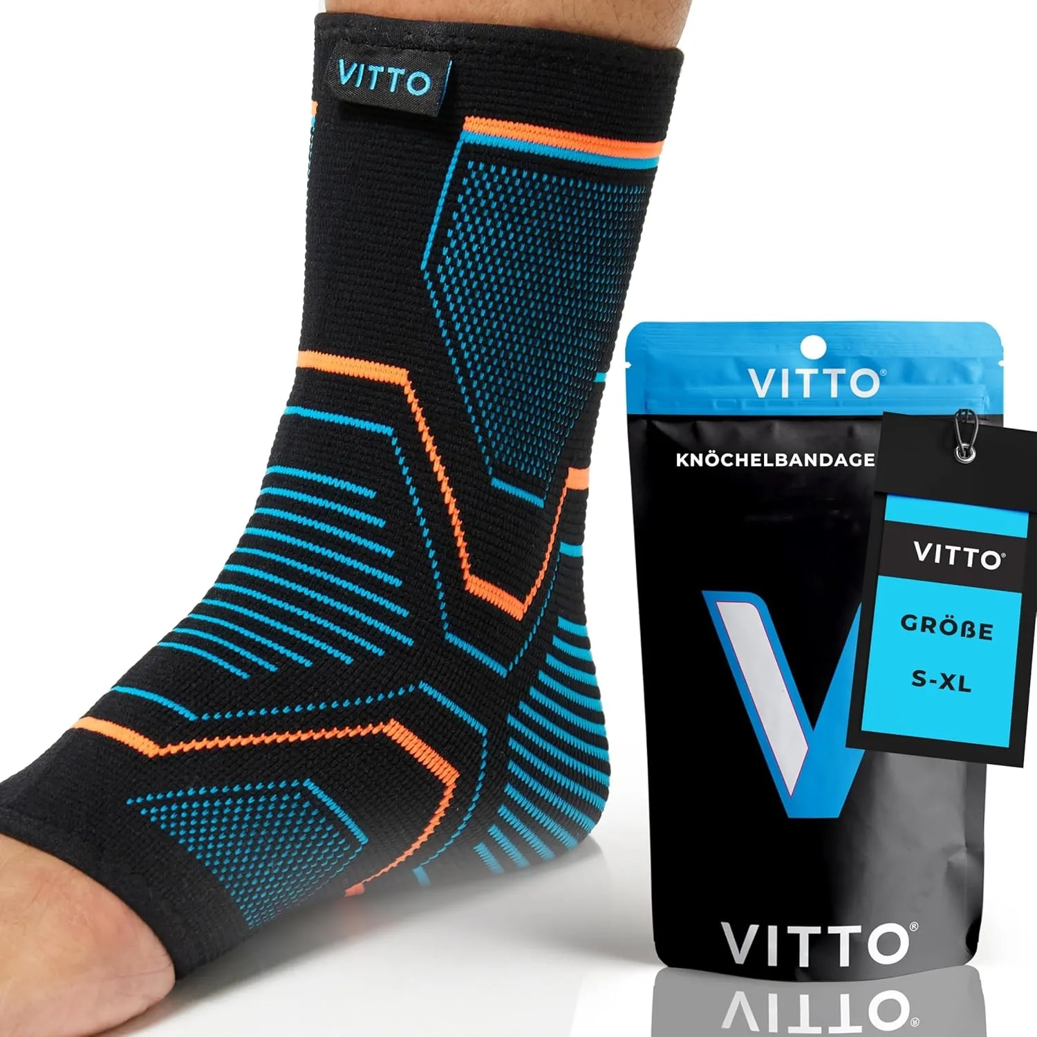 VITTO Sprunggelenkbandage - Knöchelbandage Fußbandage bei Verstauchungen, L