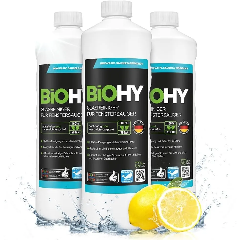 BiOHY Glasreiniger für Fenstersauger (3 x 1 Liter) | Fensterreiniger Konzentrat für alle Fenstersauger | Bio Reinigungs…