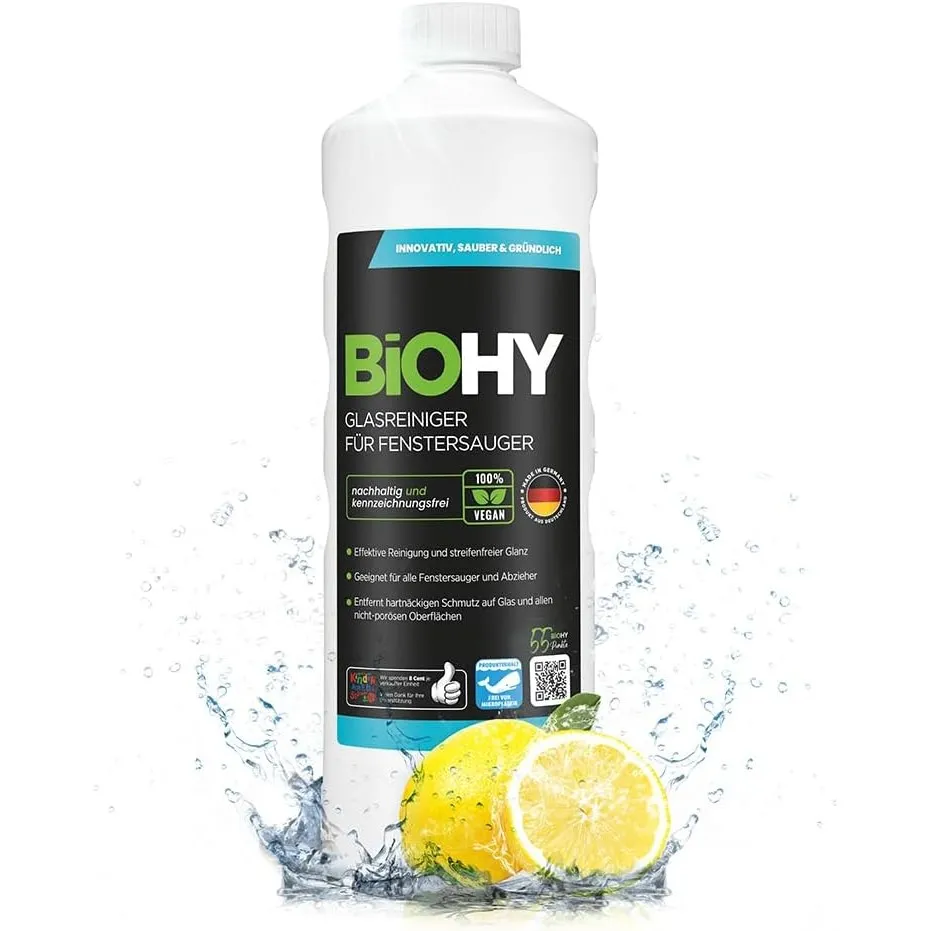BiOHY Glasreiniger für Fenstersauger (1l Flasche) | Fensterreiniger Konzentrat für alle Fenstersauger | Bio Reinigungsm…