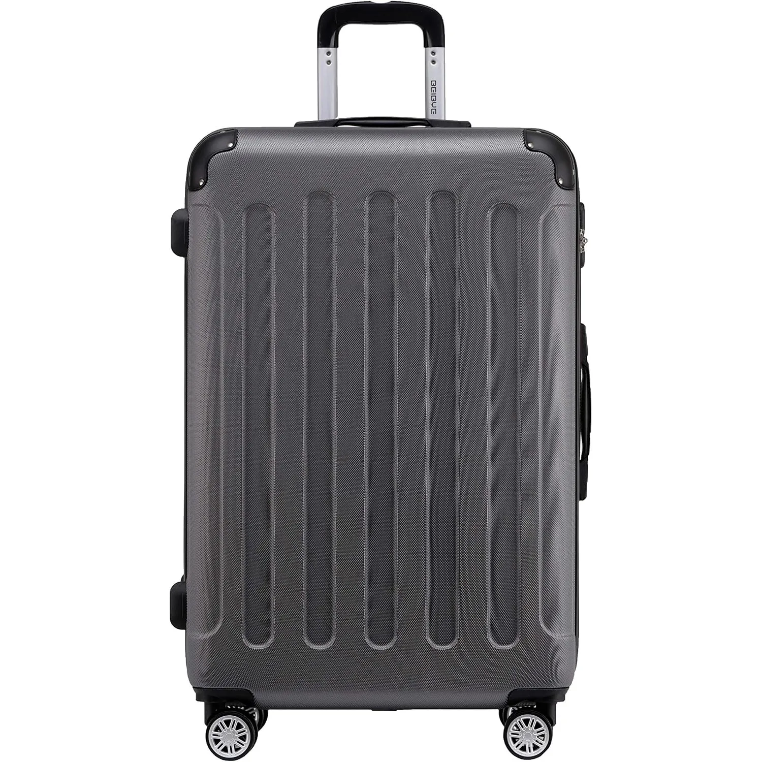 BEIBYE- Hartschalenkoffer Koffer Trolley Rollkoffer Reisekoffer Zahlenschloß 4 Zwilings-Rollen (Dark Grey, Large-76cm)