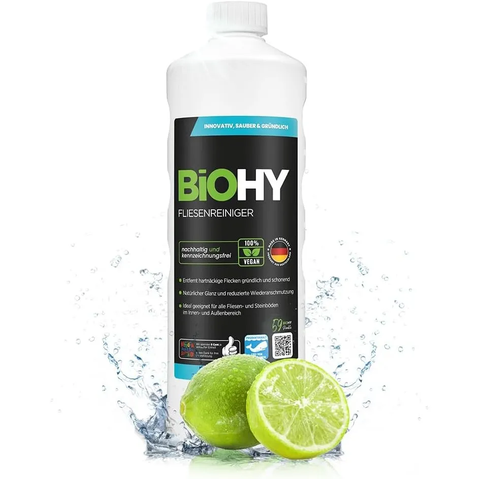 BiOHY Fliesenreiniger (1l Flasche) | Bio Reiniger für Wand- & Bodenfliesen aller Art | Intensiver Kalkentferner | Strei…