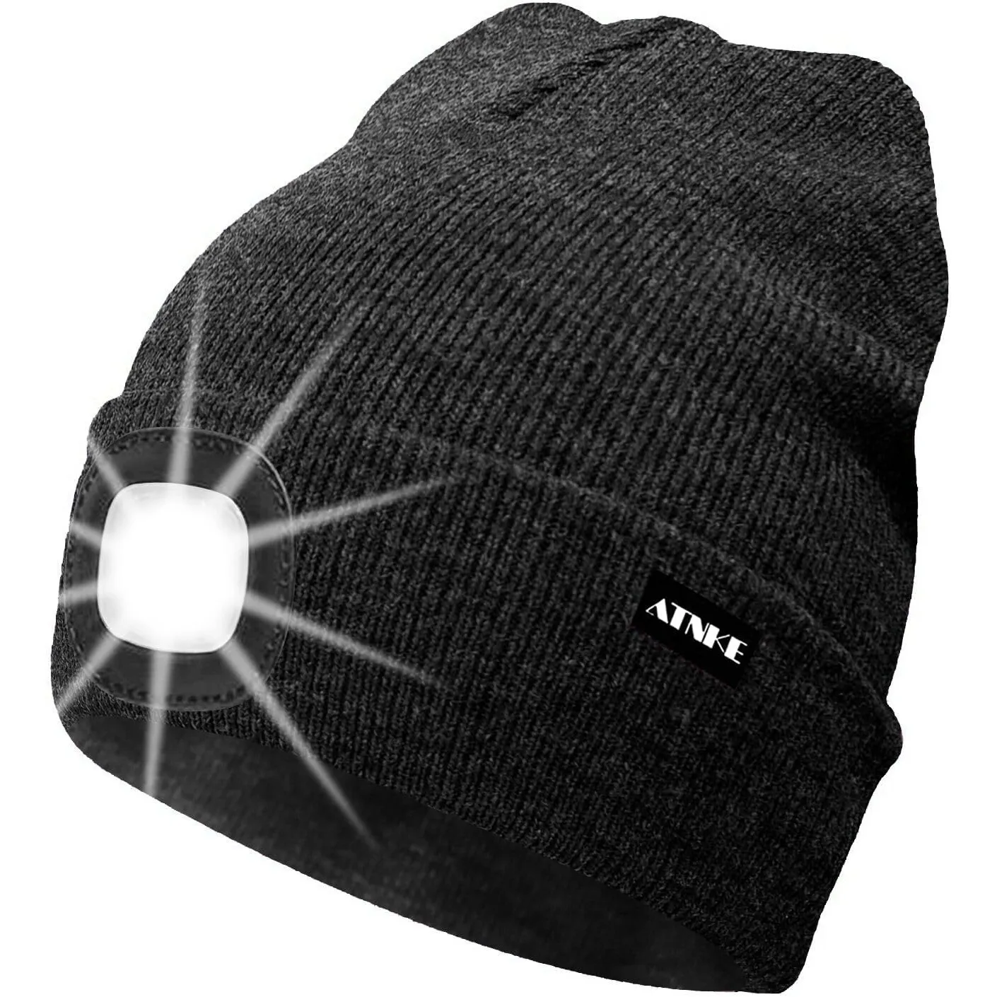 ATNKE LED Beleuchtete Mütze,Wiederaufladbare USB Laufmütze mit Licht Extrem Heller 4 LED Lampe Winter Warme Stirnlampe …