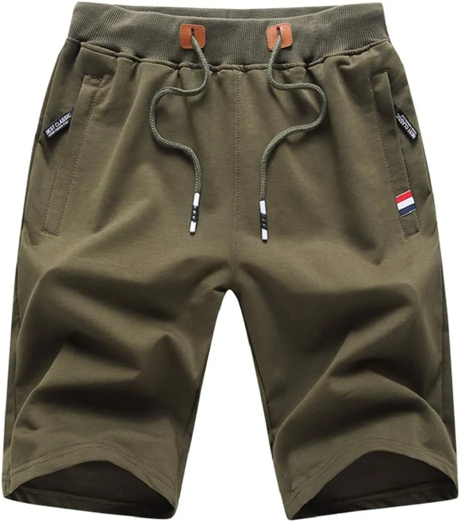 Zoxoz Men's Cotton Sports Shorts with Zip and Elastic Waist
