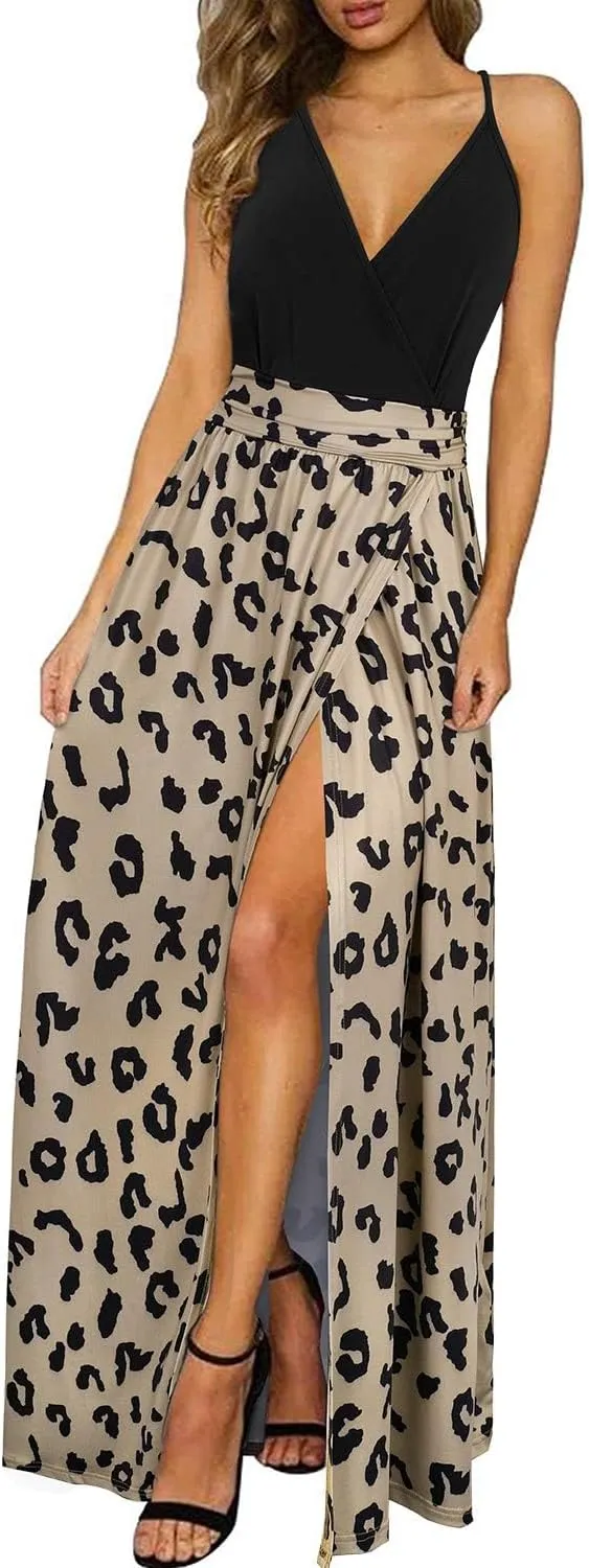 Newshows Women’s Summer Dress, Long Maxi Dress, Summer V-Neck Dress, Slit, Elegant, Spaghetti Straps, Casual Dress, for…