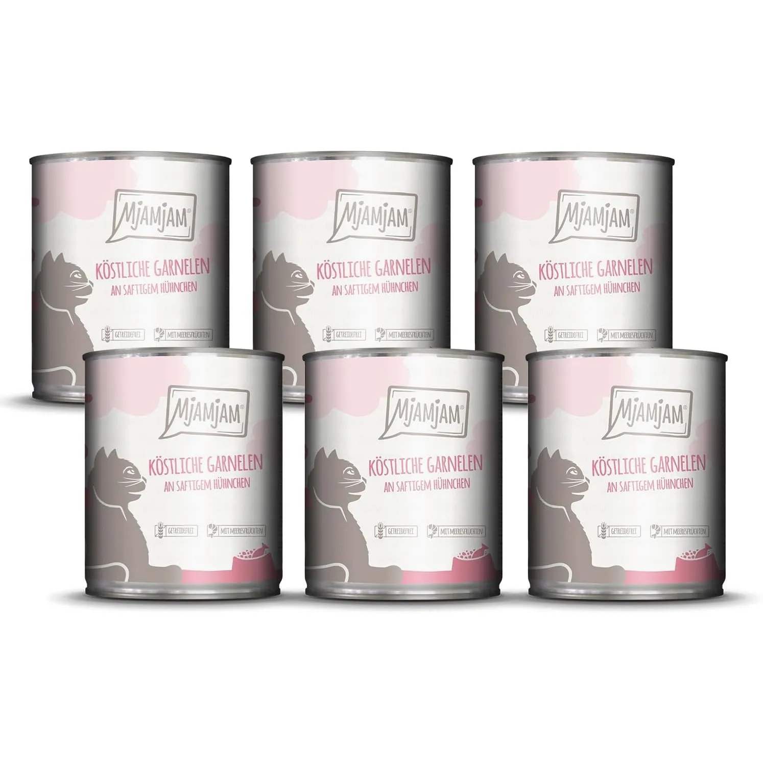 MjAMjAM - Premium Nassfutter für Katzen - köstliche Garnelen an saftigem Hühnchen, 6er Pack (6 x 800 g), getreidefrei m…