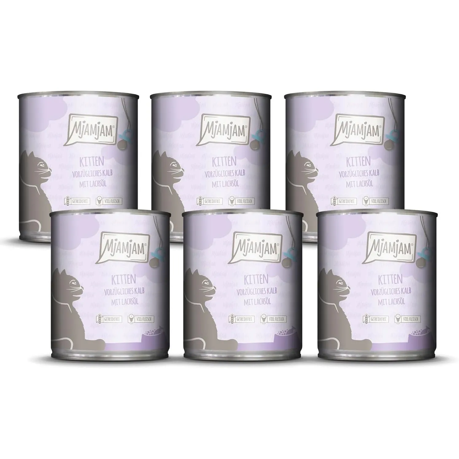 MjAMjAM - Premium Nassfutter für Katzen - Kitten vorzügliches Kalb mit Lachsöl, 6er Pack (6 x 800 g), getreidefrei mit …