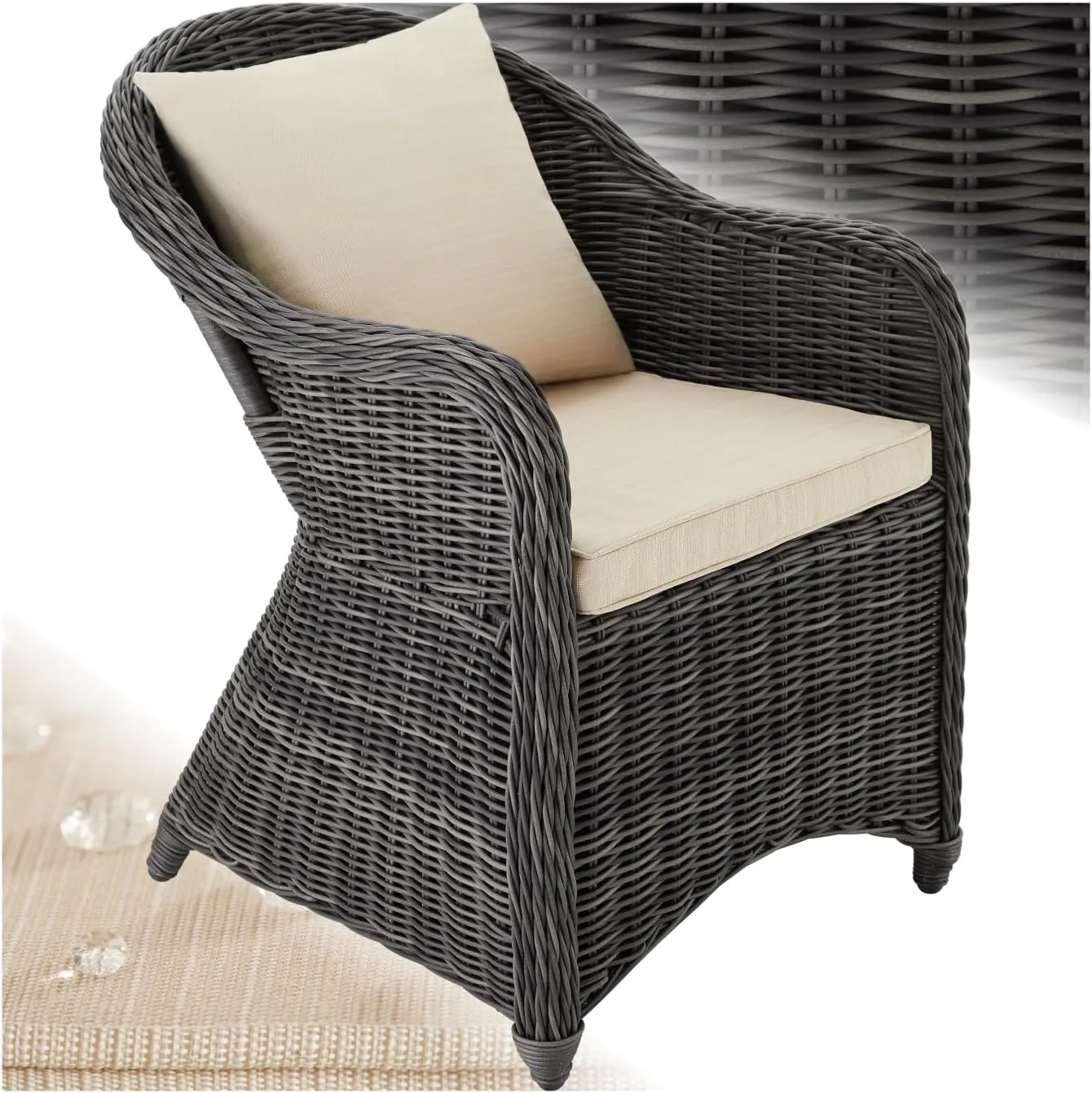 tectake® Rattan Stuhl mit Aluminium Gestell, Rattan Garten Sessel, Outdoor Korbsessel mit Rücken- und Sitzkissen, Möbel…