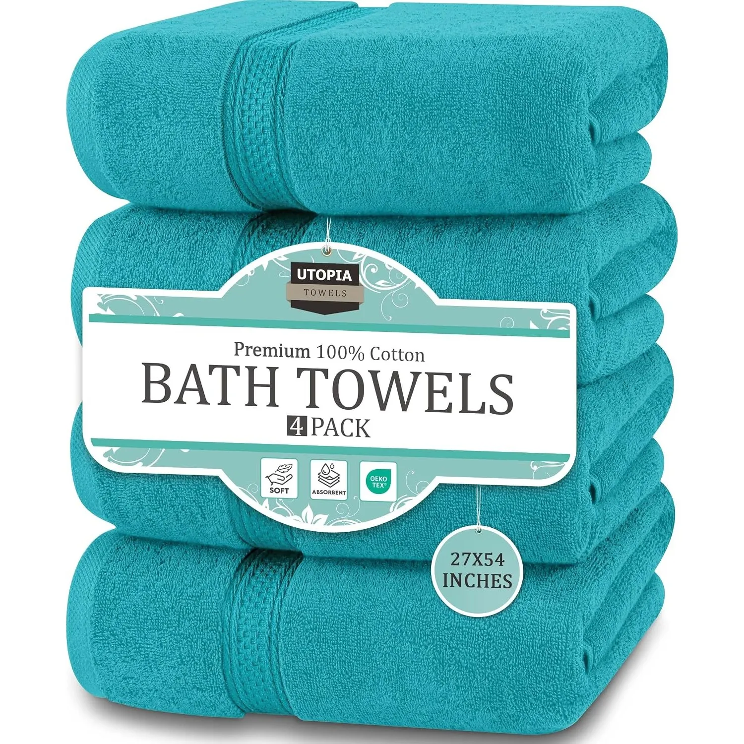 Utopia Towels 4er-Pack Badetücher Set, 69 x 137 cm, Türkis