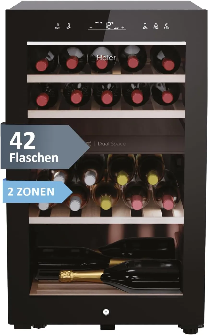 Haier Weinkühlschrank klein 50 SERIE 7 HWS42GDAU1 I 42 Flaschen Weinklimaschrank I Neue Technologie für perfekte Lageru…