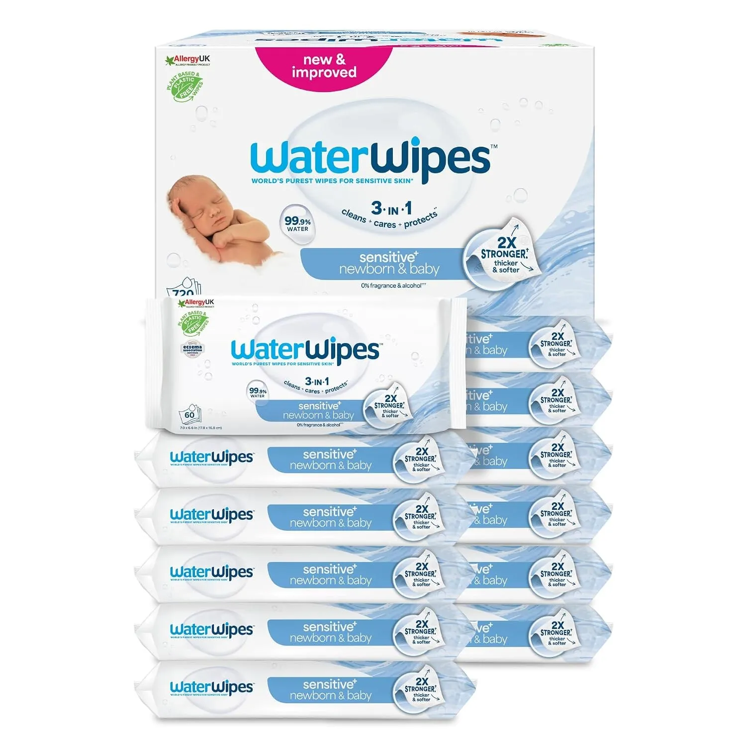 WaterWipes Original Baby Wipes, 720 Stück (12 Packungen), 99,9 % Wasser, 3-in-1-Reinigung, Pflege, Schutz, parfümfrei, …