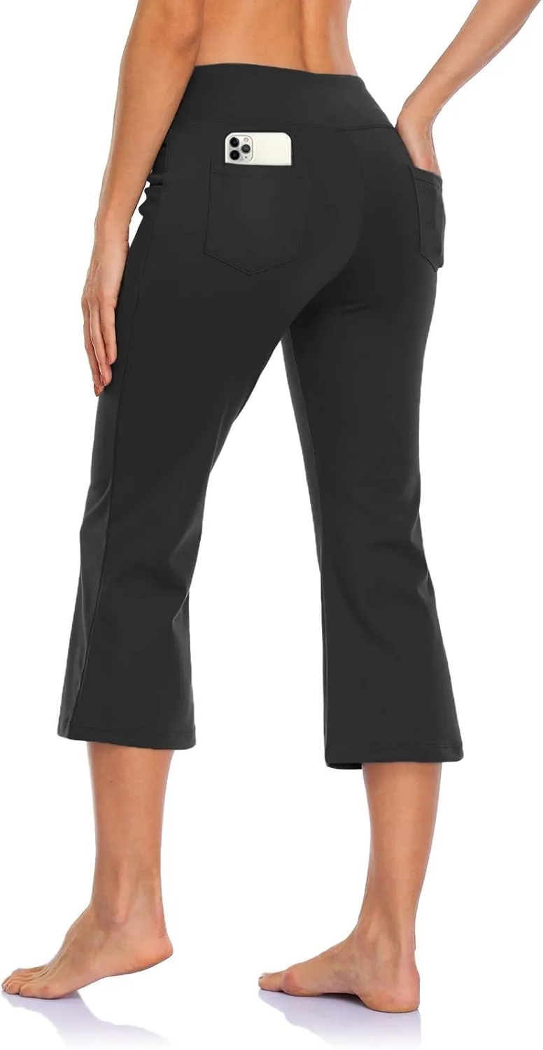 MOVE BEYOND Butterweiche Damen Bootcut Yogahose und 3/4-Hosen mit 4 Taschen Bauchkontrolle Workout Bootleg Arbeitshose