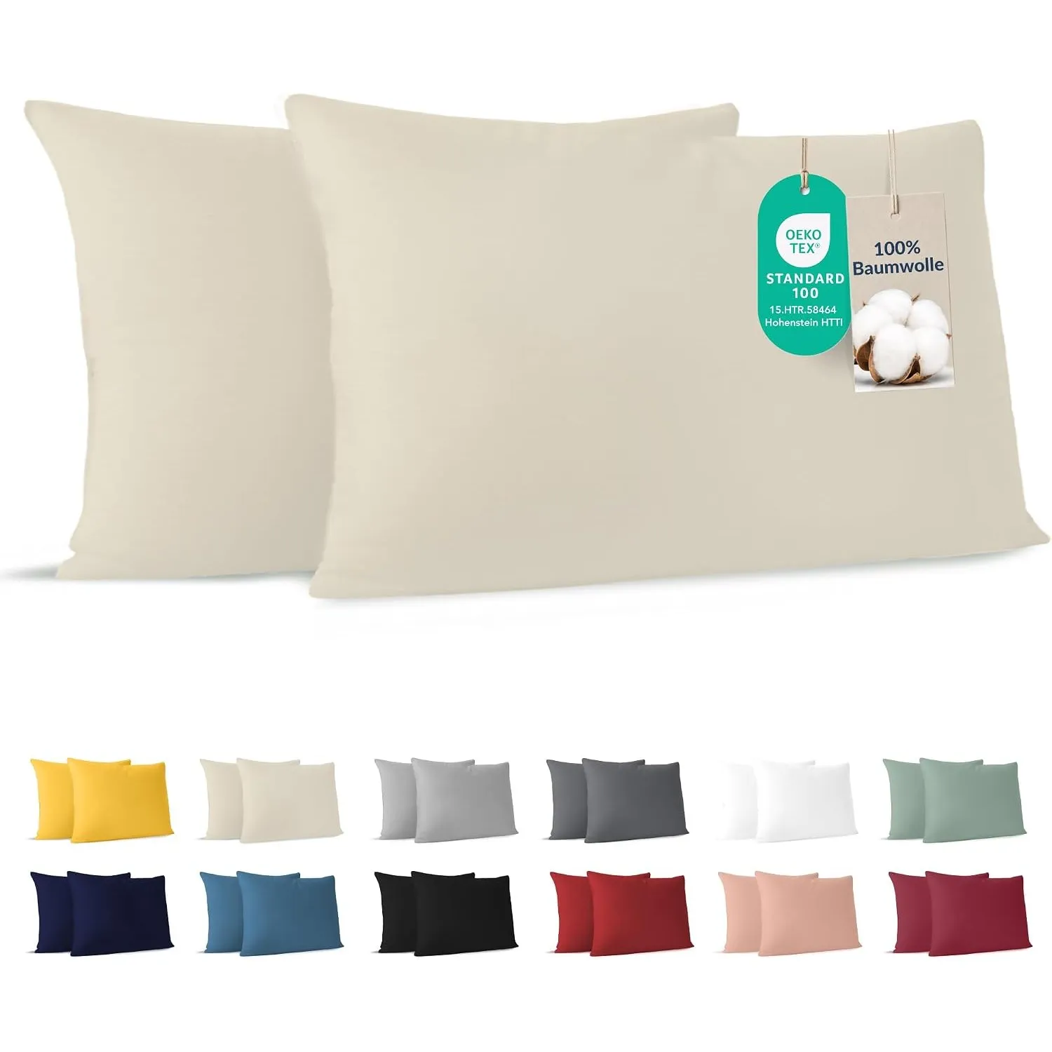 Dreamzie - Kissenbezug 40 x 80 cm - 2er Set - 100% Baumwolle - Beige