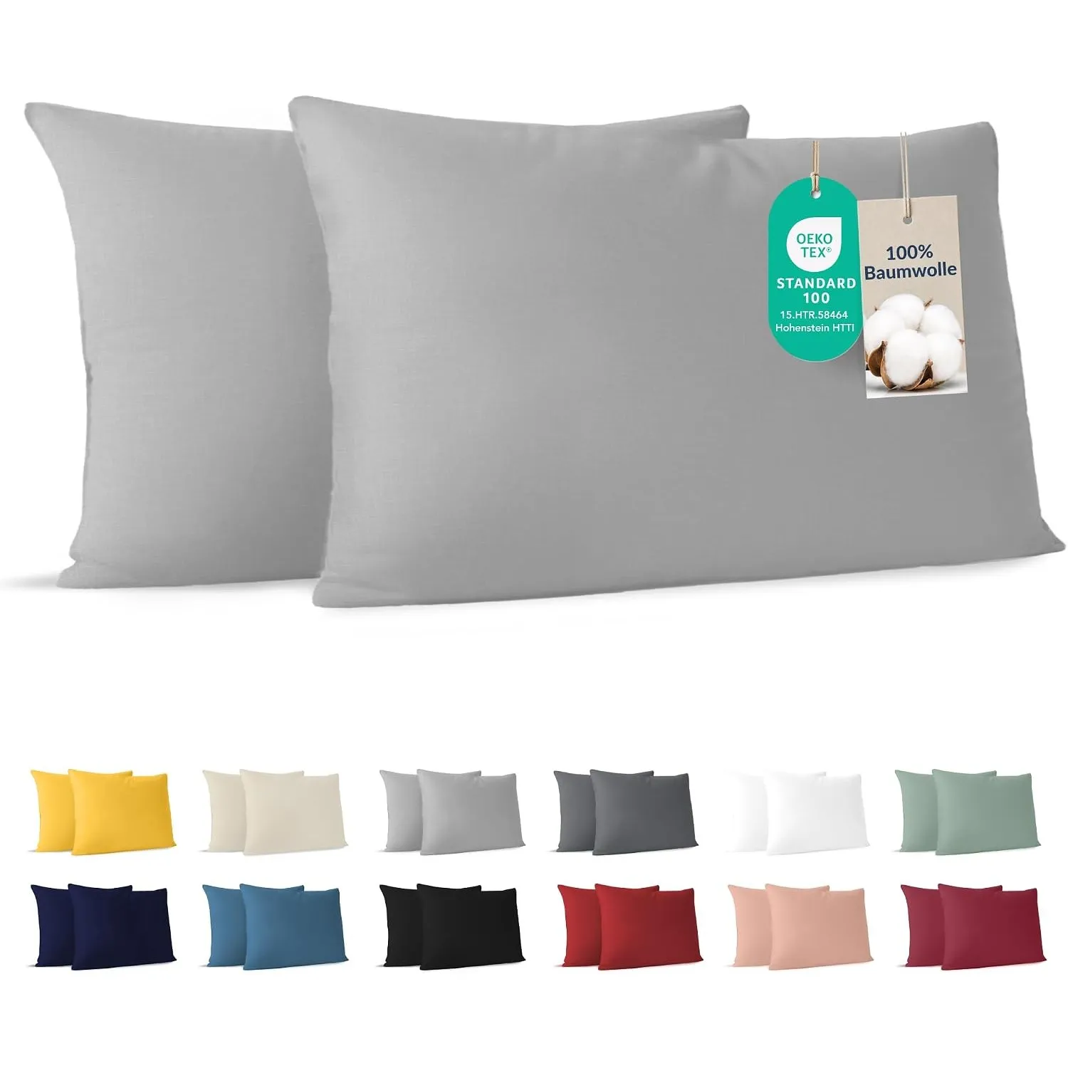 Dreamzie - Kissenbezug 40x60cm - 2er Set - 100% Baumwolle - Grau