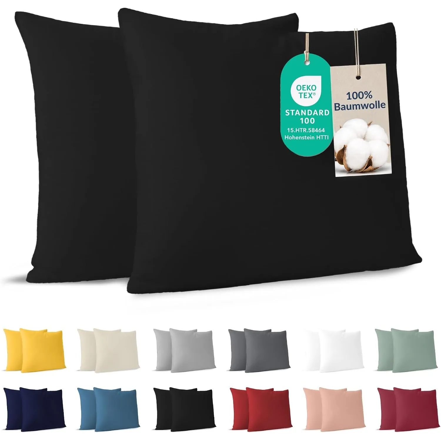 Dreamzie - Kissenbezug 65x65cm - 2er Set - 100% Baumwolle - Schwarz