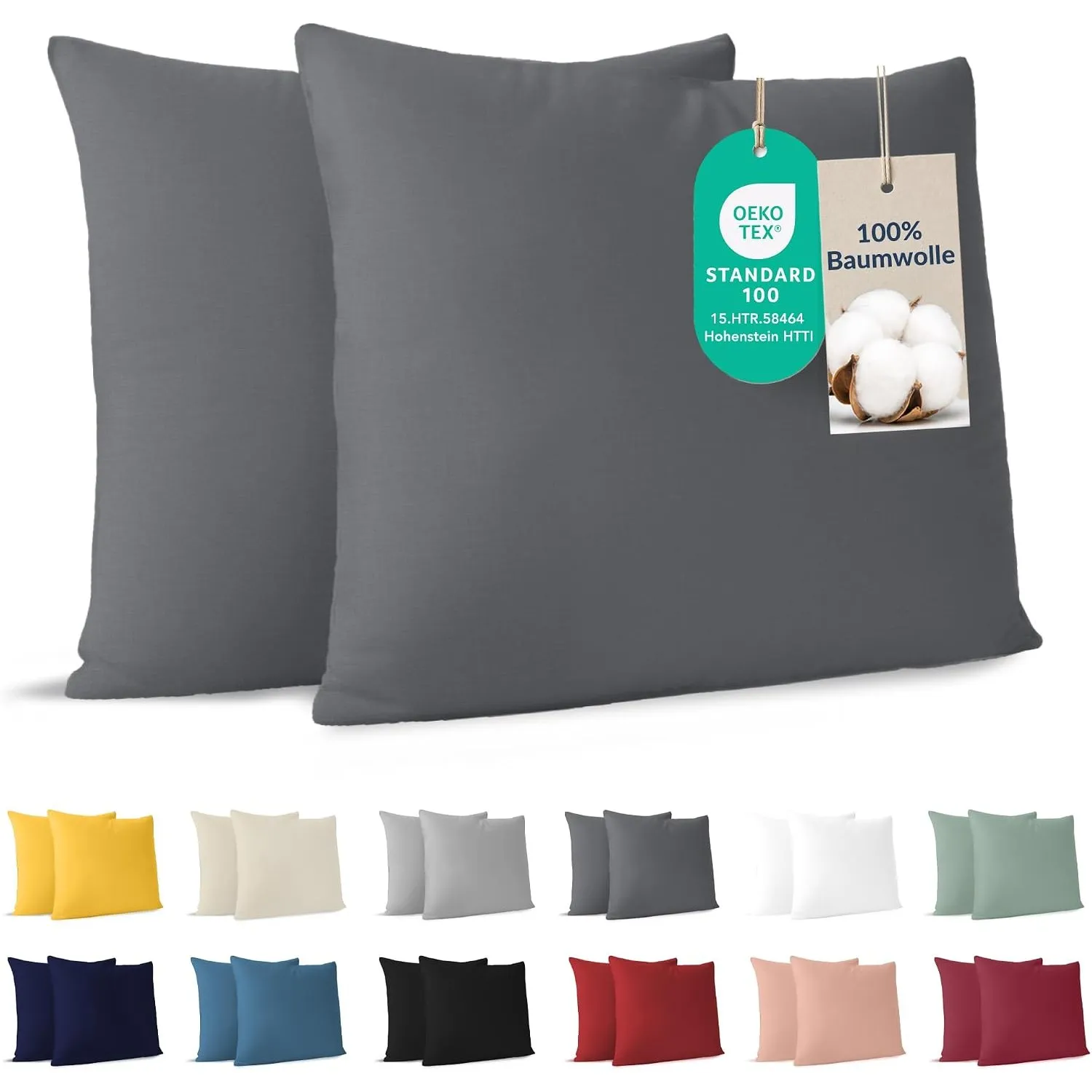 Dreamzie - Kissenbezug 80x80cm - 2er Set - 100% Baumwolle - Anthrazit
