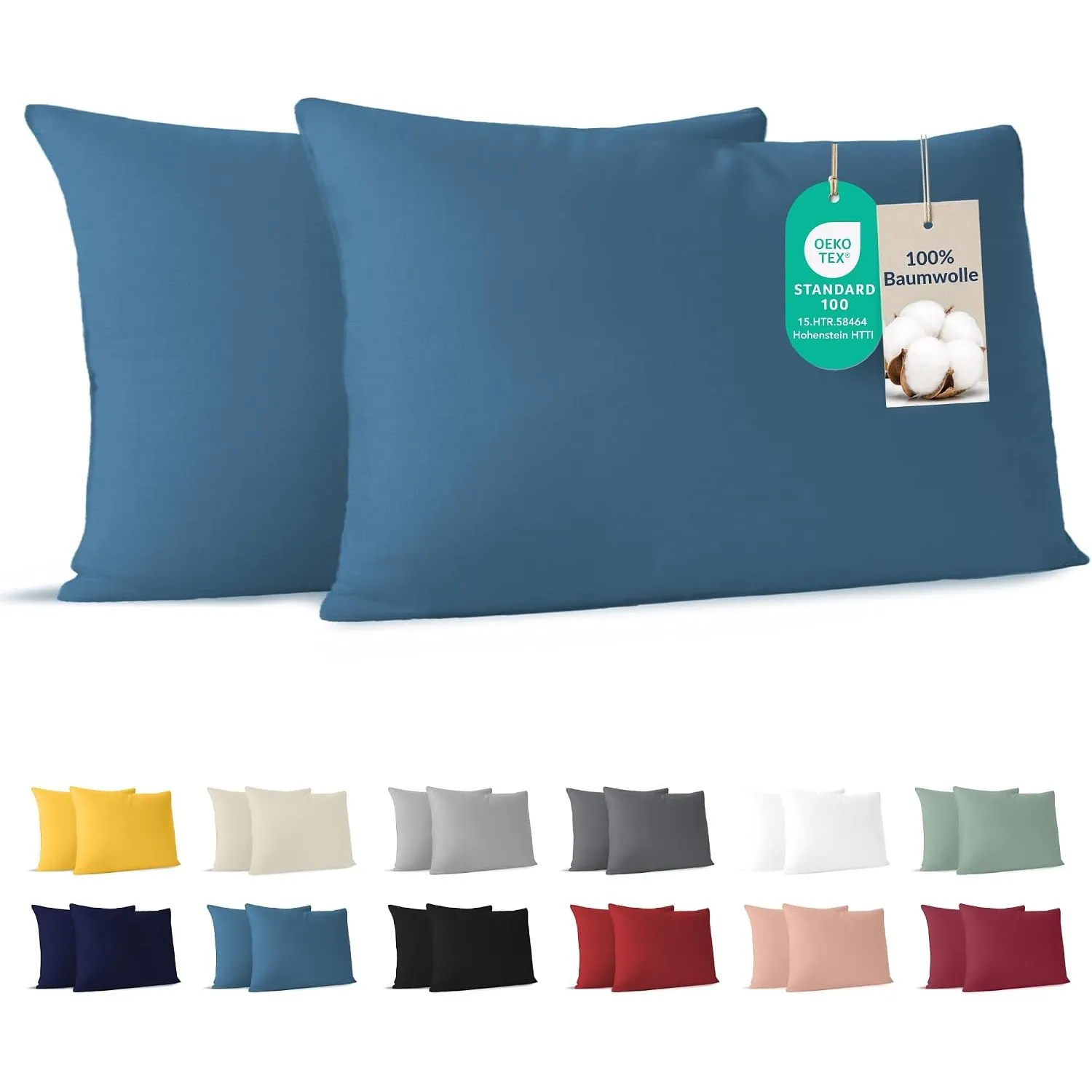 Dreamzie - Kissenbezug 40 x 80cm - 2er Set - 100% Baumwolle - Blau
