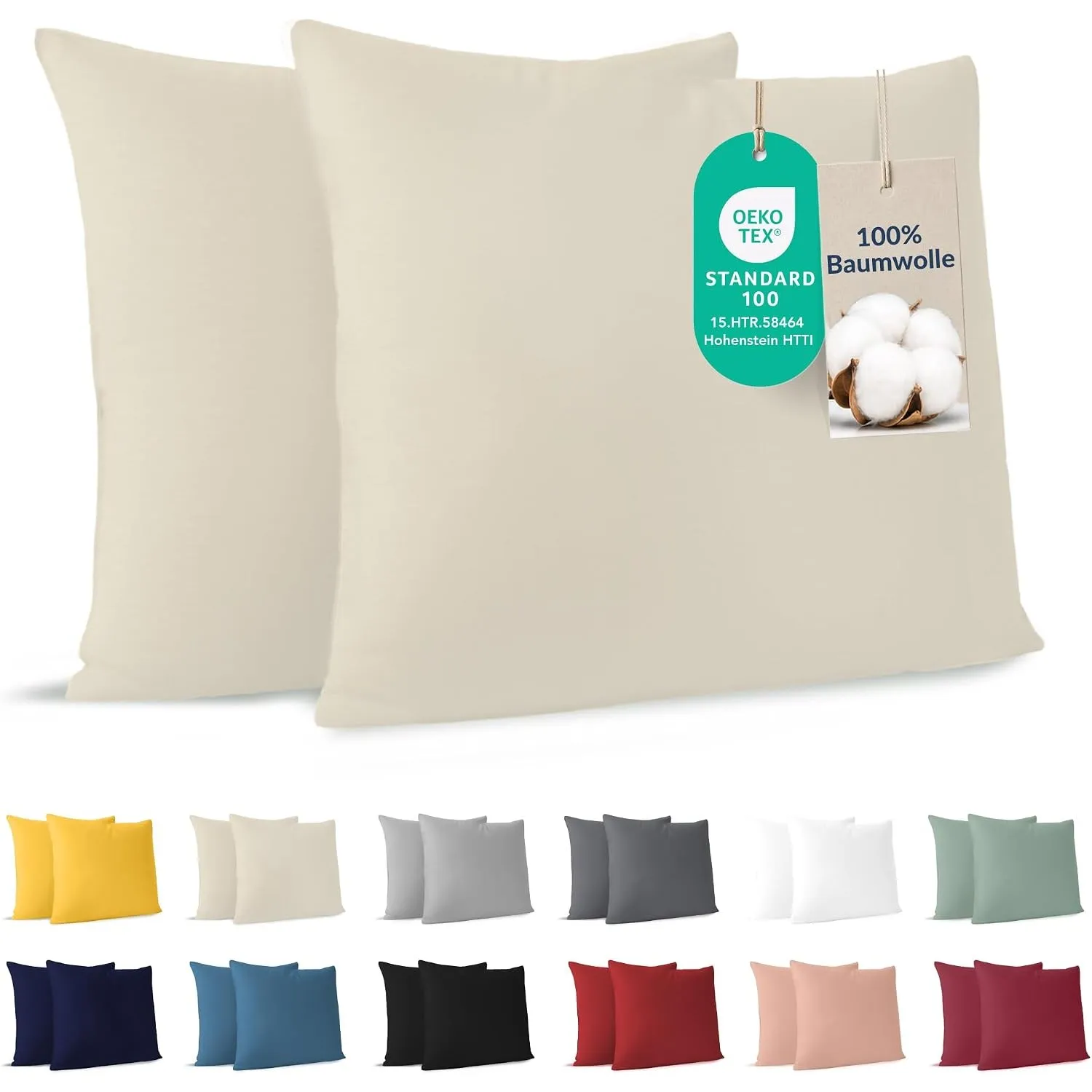 Dreamzie - Kissenbezug 80x80 cm - 2er Set - 100% Baumwolle - Beige