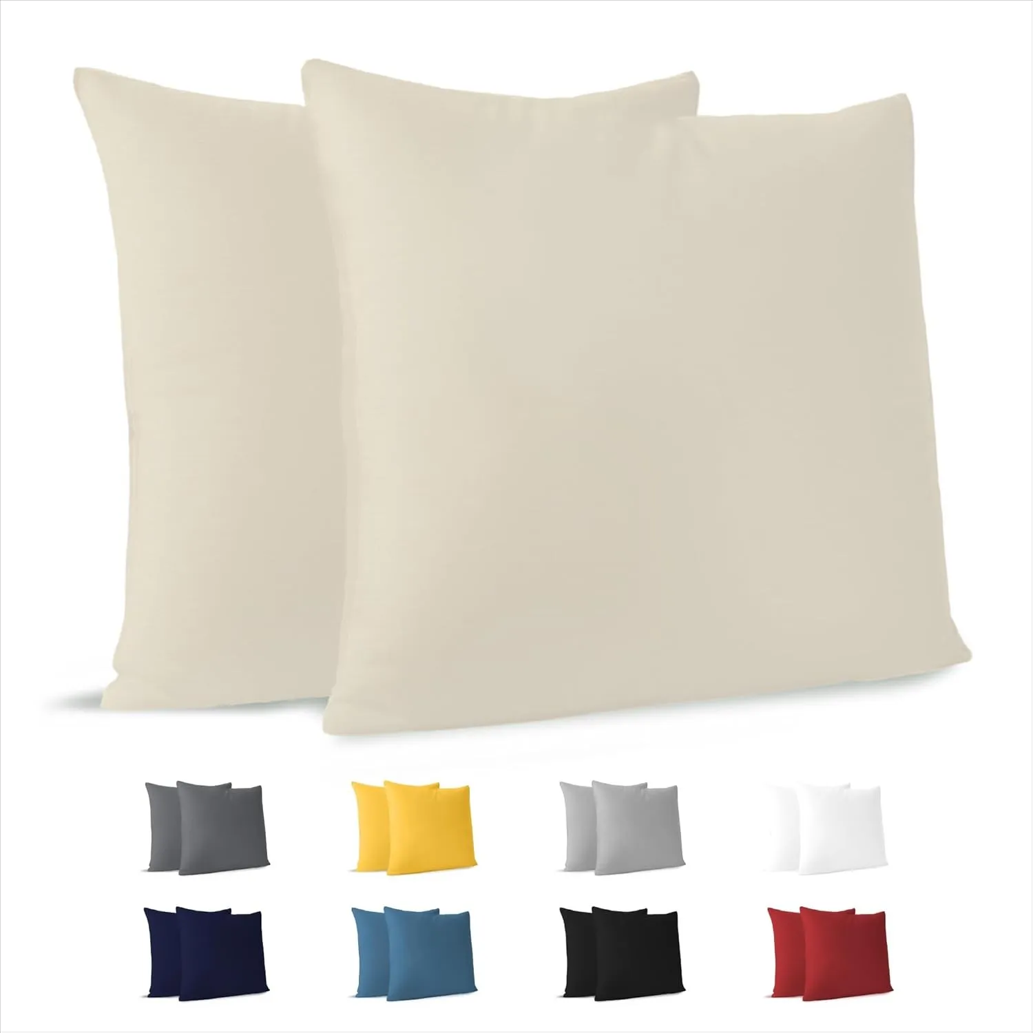Dreamzie Kissenbezug 40x40 (Set mit 2) - 100% Jersey Baumwolle 150 g/qm Kissenbezüge -Beige - Für Kissen 40 x 40 cm - K…