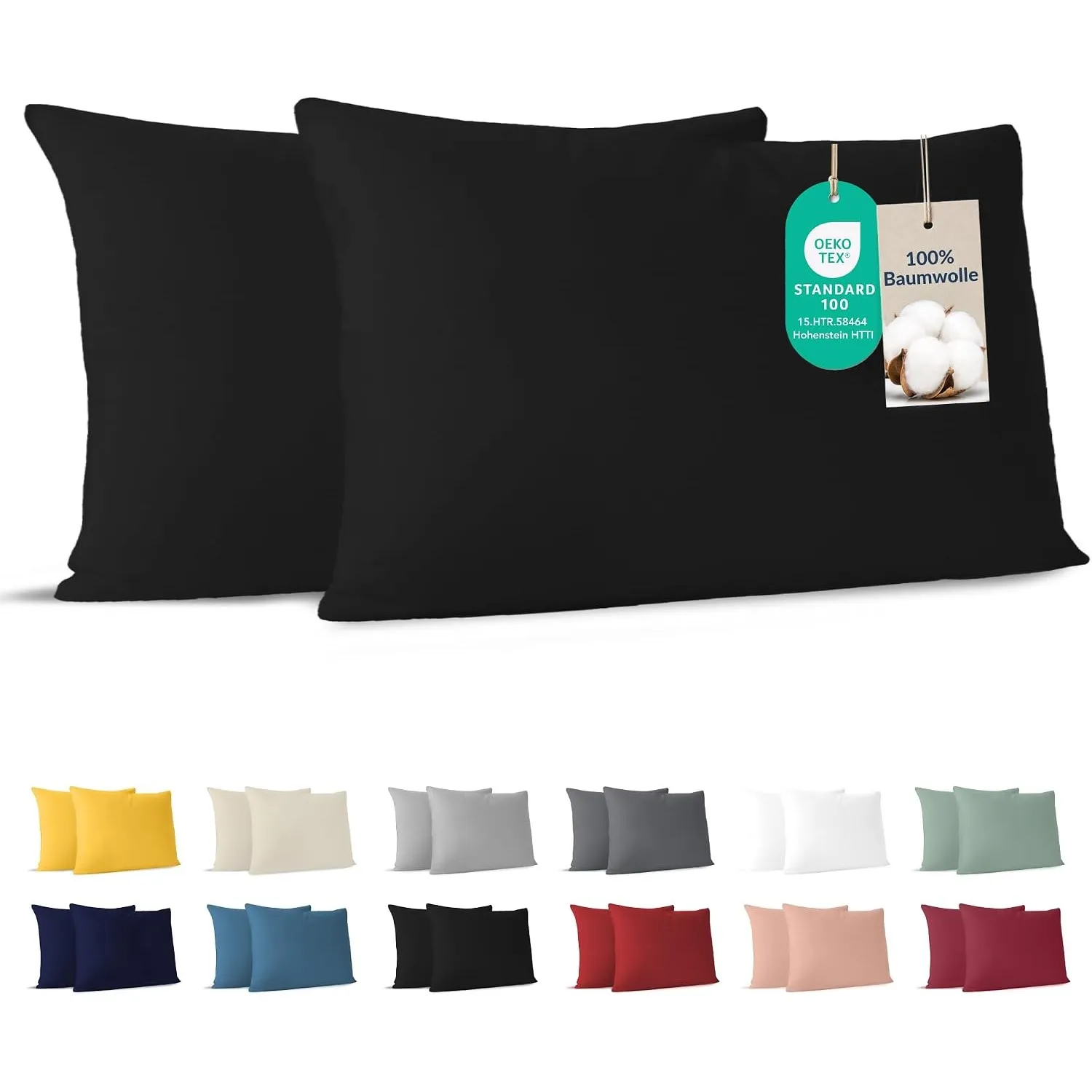 Dreamzie - Kissenbezug 40x60cm - 2er Set - 100% Baumwolle - Schwarz