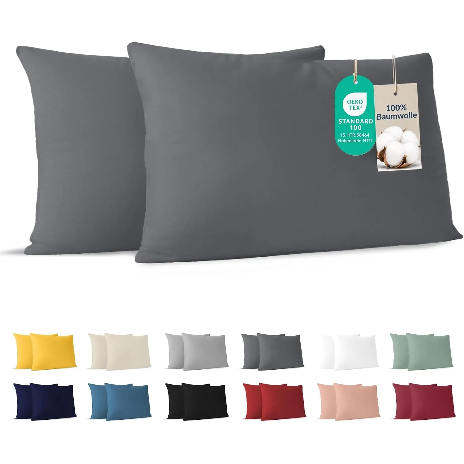 Dreamzie - Kissenbezug 40x60cm - 2er Set - 100% Baumwolle - Anthrazit
