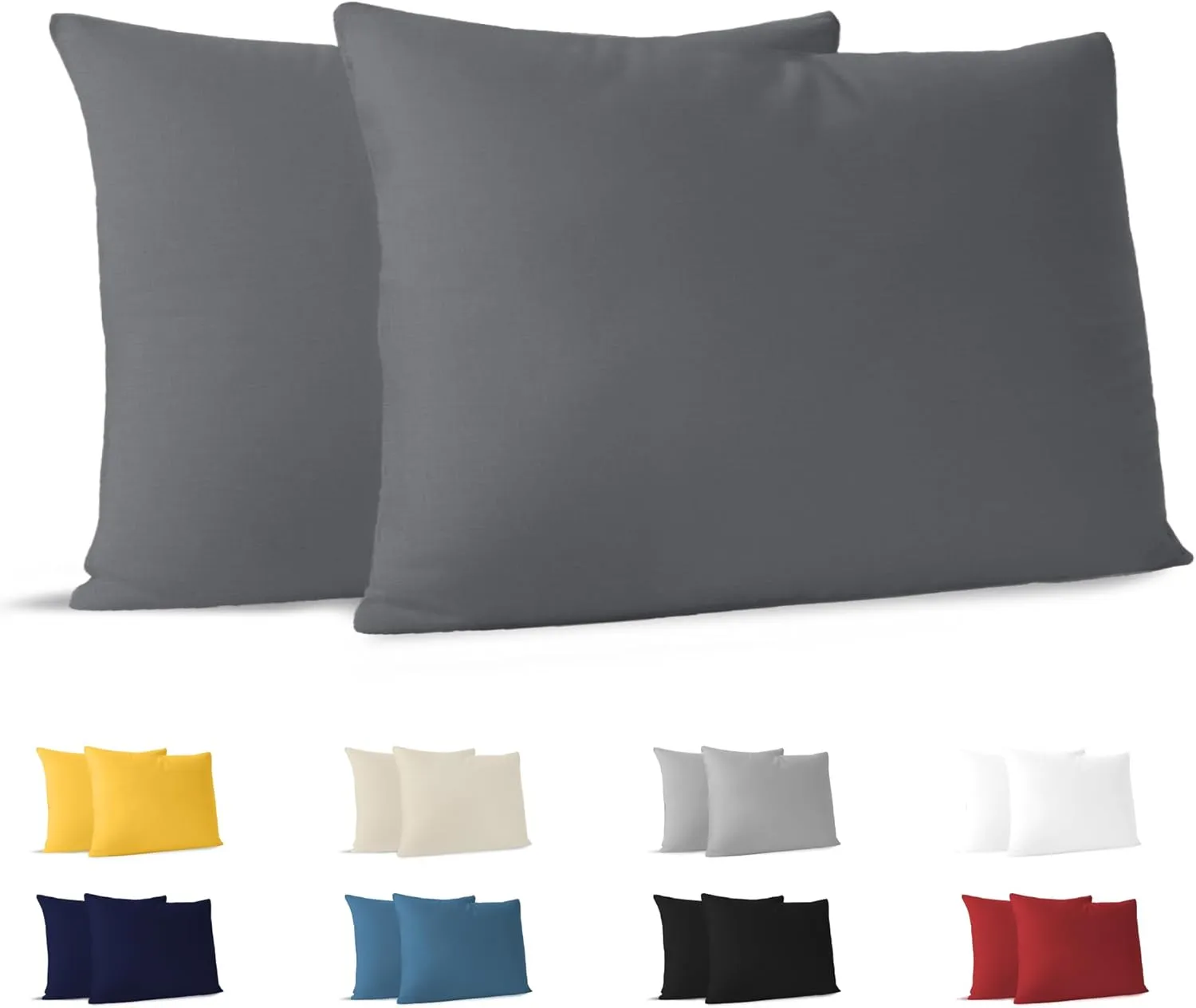 Kissenbezug 50 x 70 cm (Set mit 2) - 100% Jersey Baumwolle 150 g/qm Kissenbezüge -Anthrazit - Für Kissen 50 x 70 cm - K…