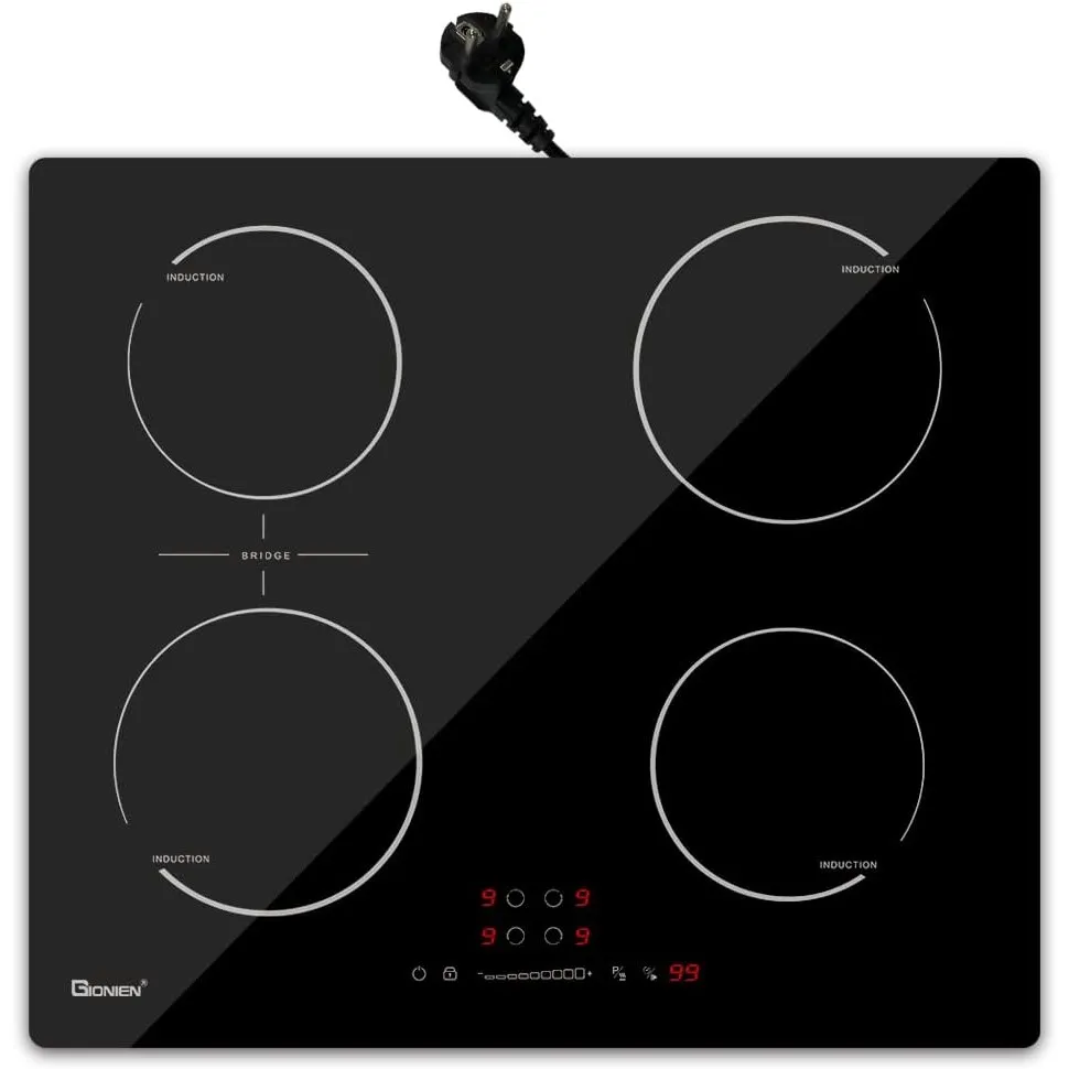 Induktionskochfeld mit Stecker 60cm 16Amp,Integriertes Elektrokochfeld Plug in mit Brückenzone, 4 Kochstellen Herd,2800…