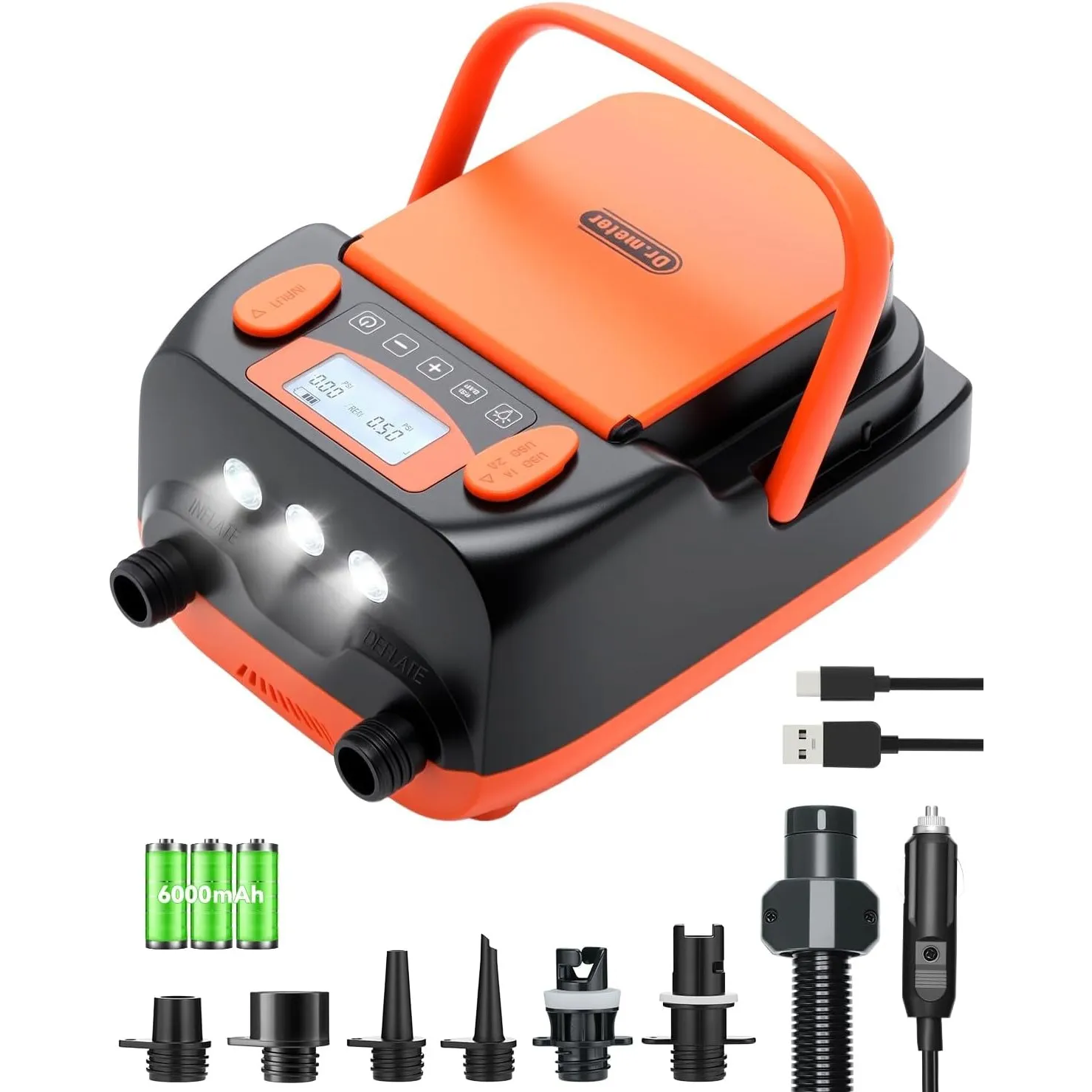 Dr.meter 6000mAh Wiederaufladbare Elektrische SUP Pumpe, SUP Pumpe Elektrisch Akku mit Auto-Off, Kann 4 SUPs Aufladen, …