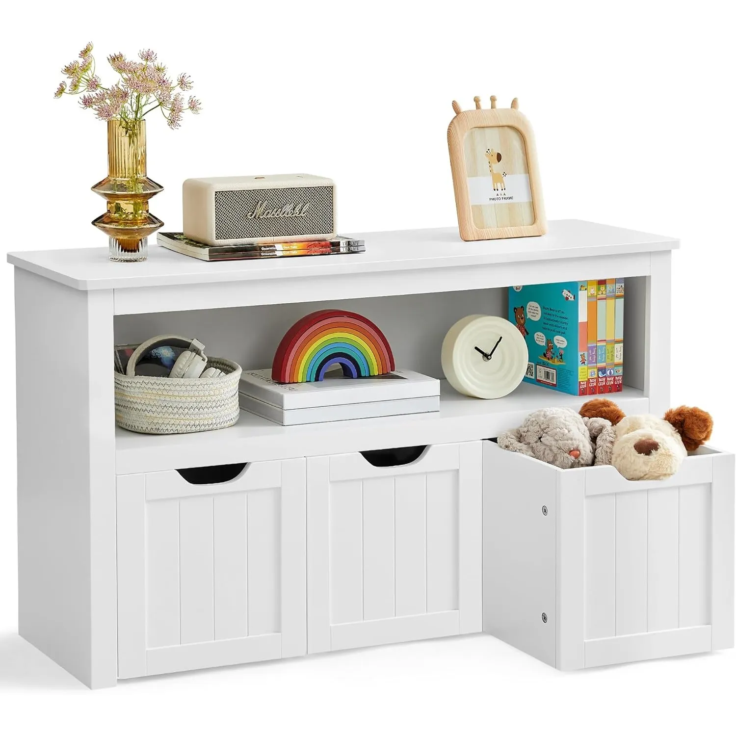 VASAGLE Kinderregal, Spielzeugaufbewahrung für Kinder, Aufbewahrungsschrank, Spielzeugschrank, Aufbewahrungsbox mit Rol…