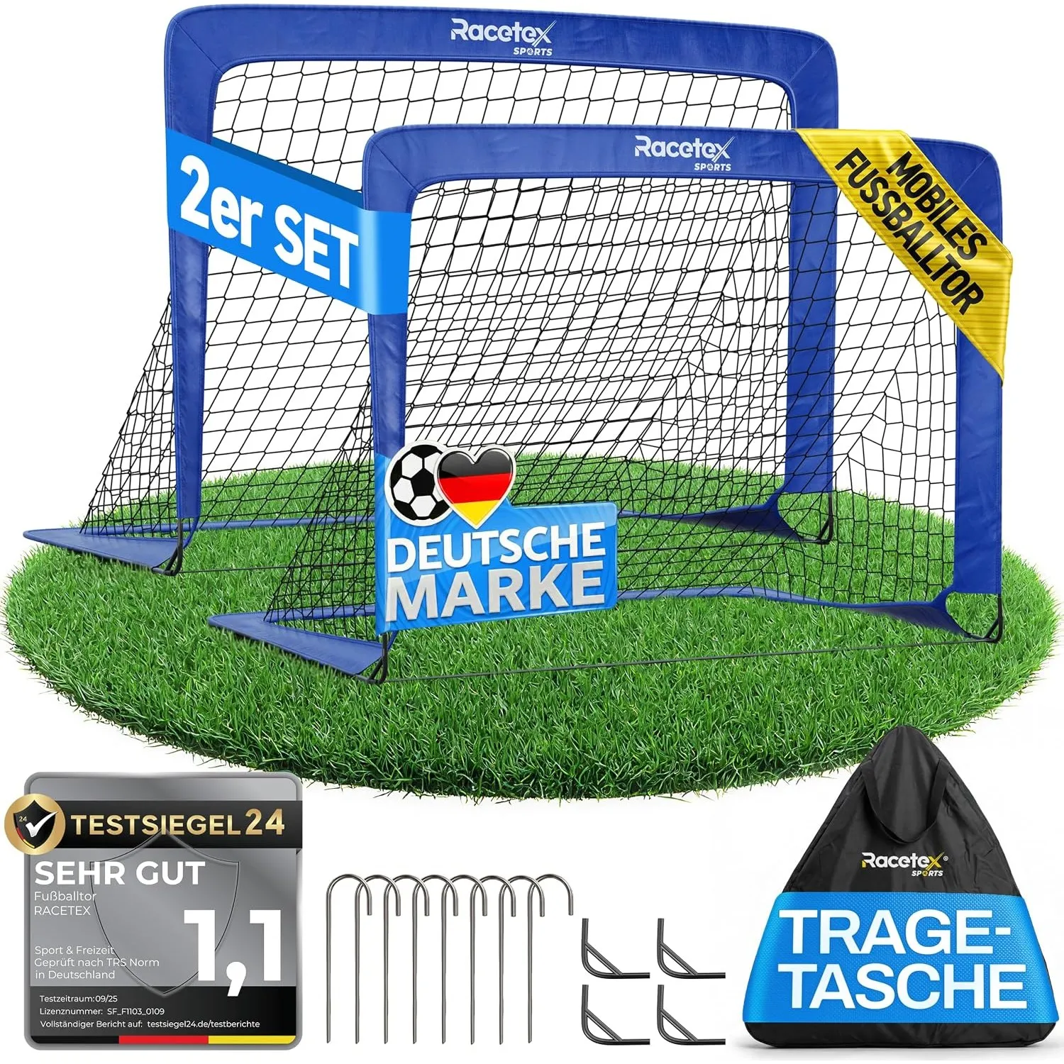 Racetex 2er Fußballtor Kinder Set - Fußball Tore inkl. nützlicher Tasche zum Transportieren - Version mit verstärkten G…