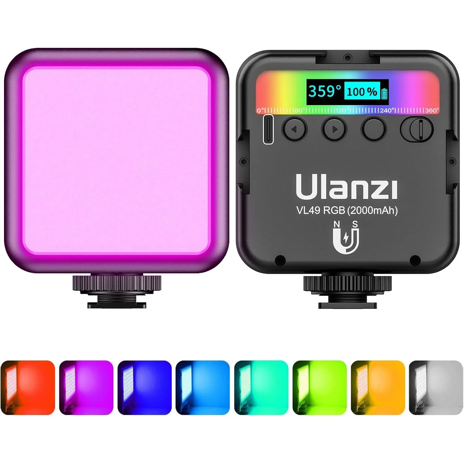Video Licht RGB, ULANZI VL49 LED Videoleuchte mit 2000 mAh Akku, Kamera Licht Klein Dimmbare 2500K-9500K, Zurück Magnet…