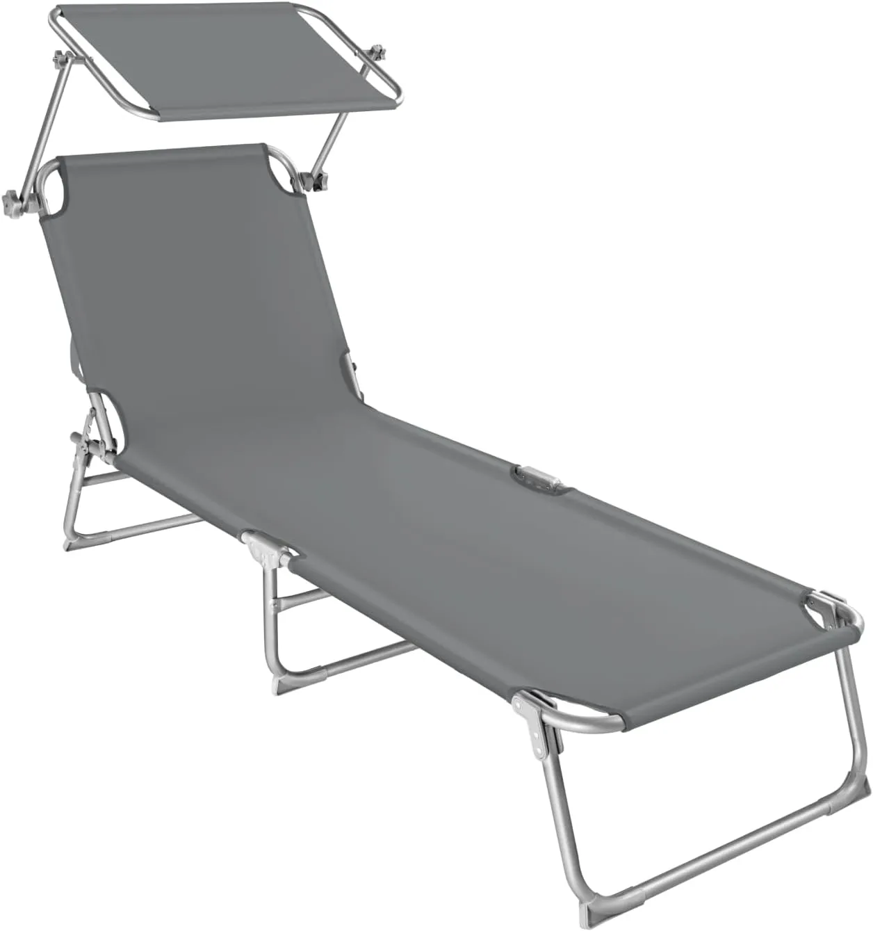 tectake Garden Deck Chair with Sun Protection, Folding Garden Lounger, Balcony or Patio Lounger with Adjustable Backres…